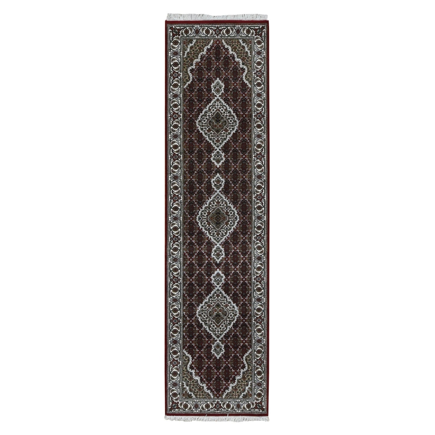 2'8"X10'5" Sangria Red Tebraz Mahi Pure Wool Hand Knotted Runner Rug