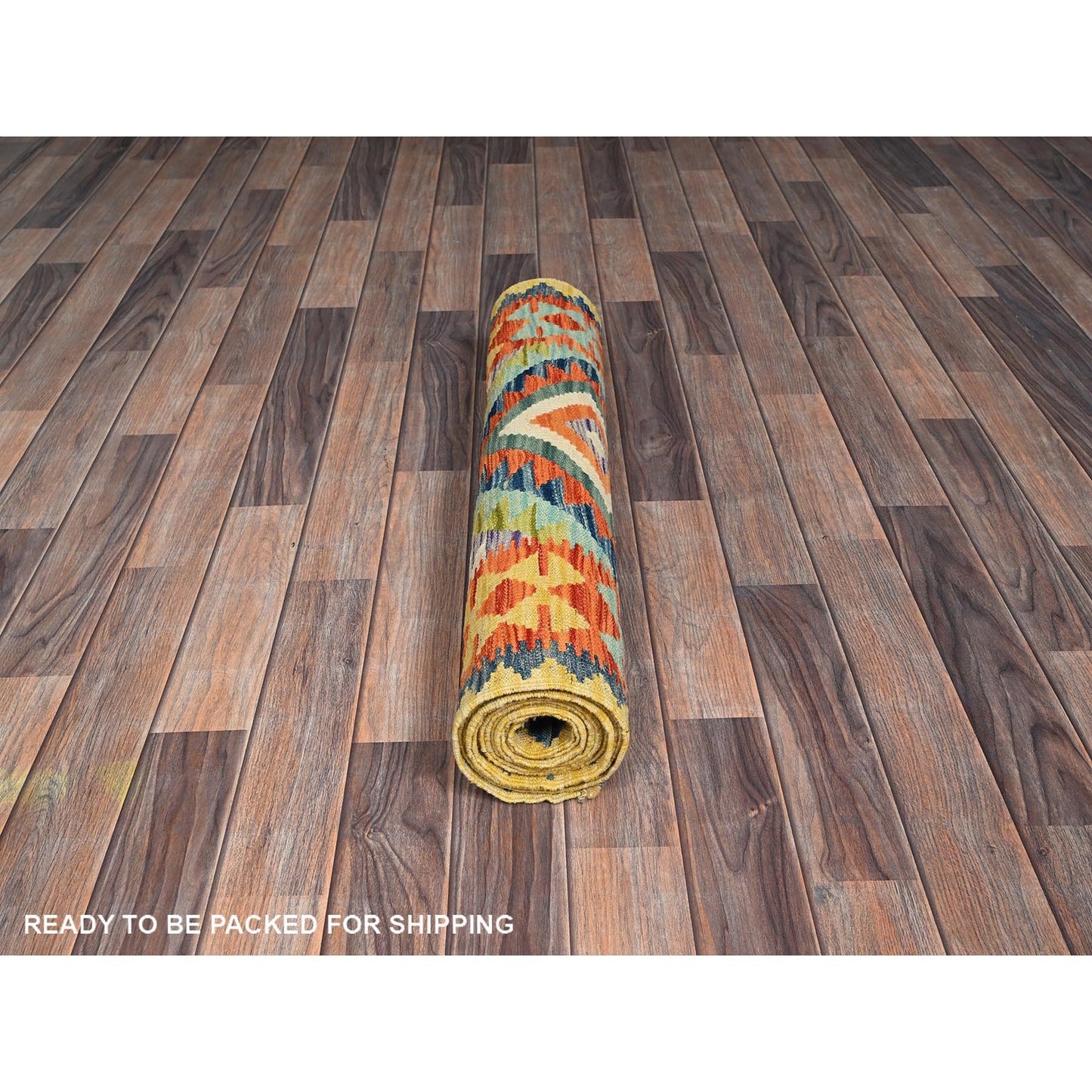 2'9"X12'9" Aqua Blue Flat Weave Afghan Kilim Hand Woven Wool Runner Rug