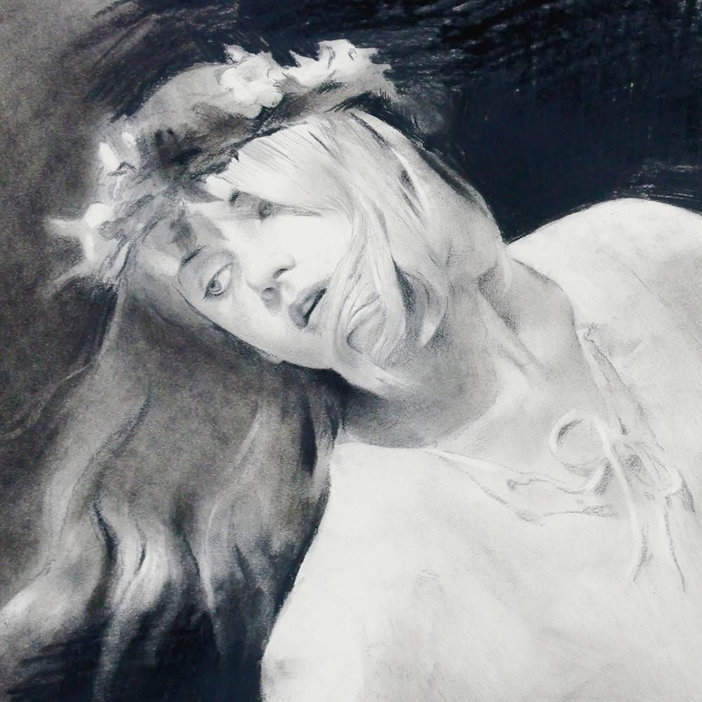 Chase Chen "Flower Maiden Study Ii" 1997 Original Charcoal Drawing Signed Framed