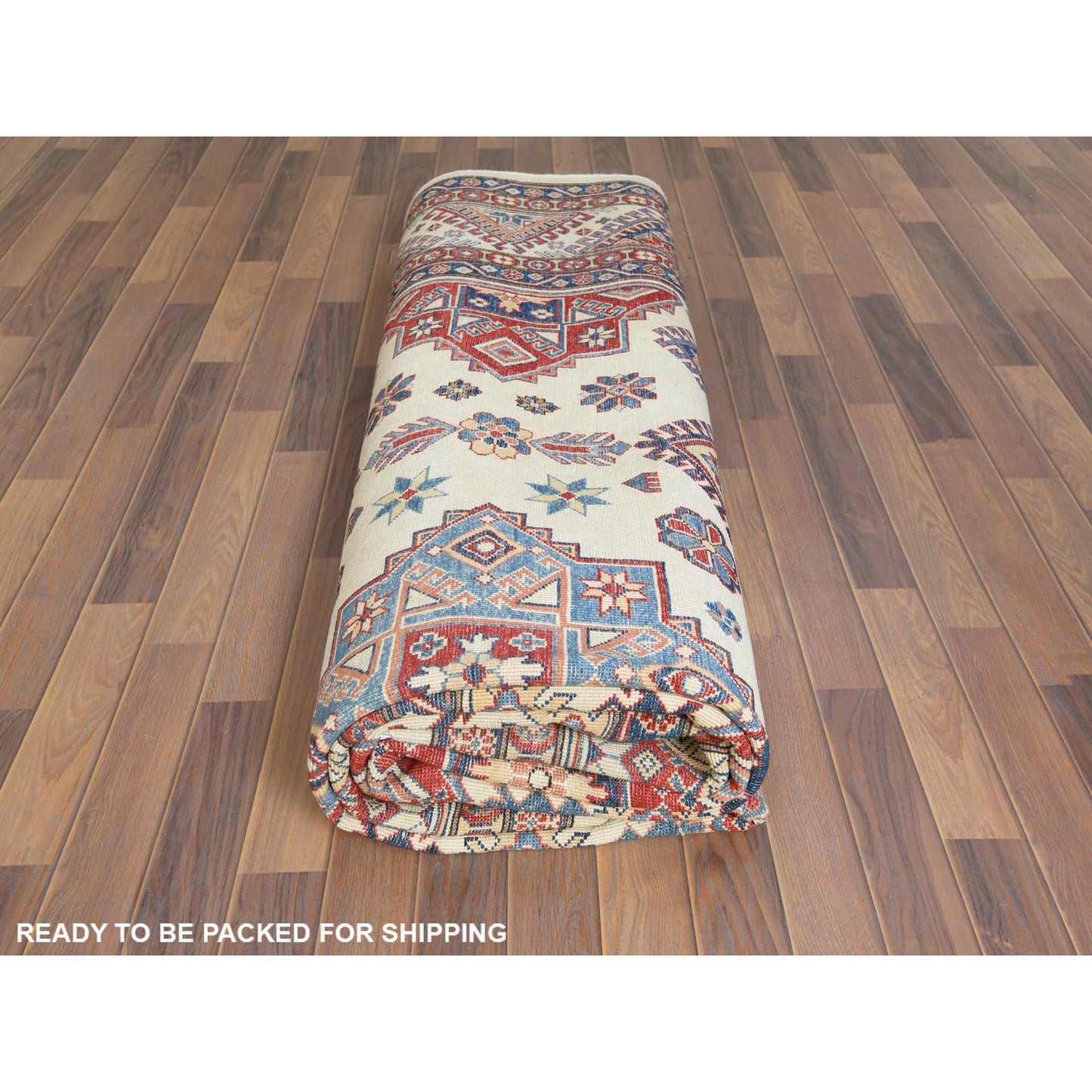 9'10"X13'8" Ivory Afghan Special Kazak Soft Wool Hand Knotted Rug