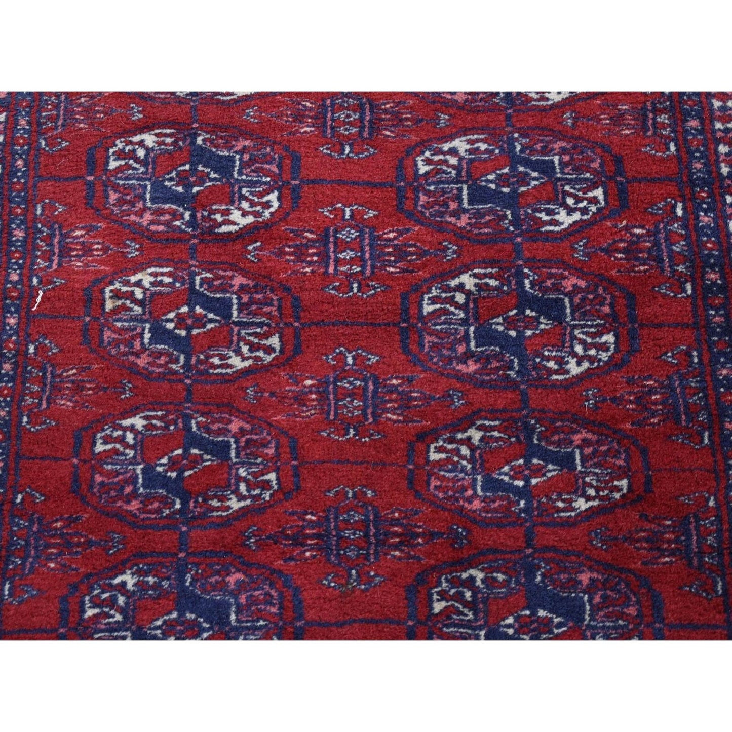 3'1"X5'4" Crimson Red Old Turkeman Bokara Hand Knotted Clean Wool Rug