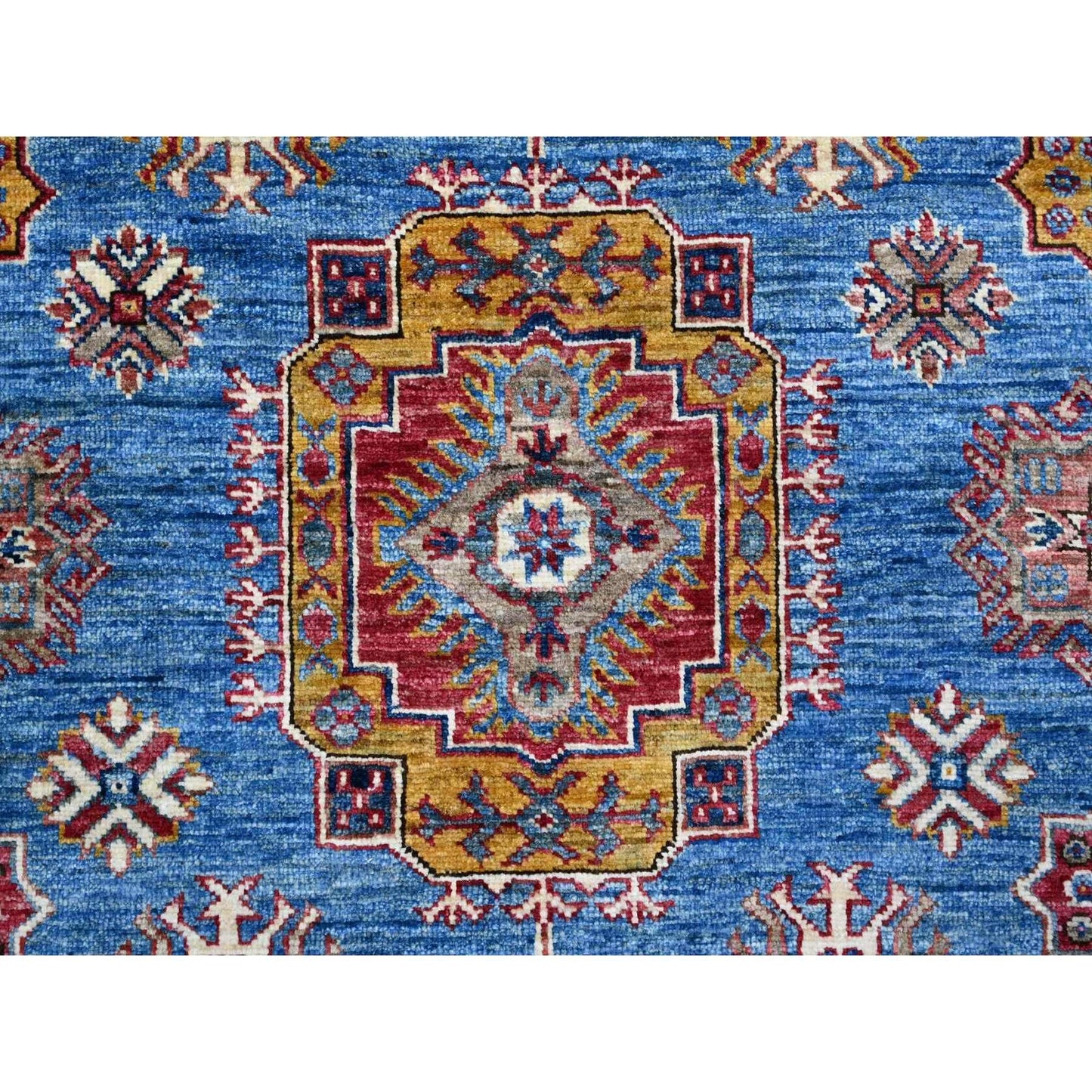 10'2"X13'8" Blue Hand Knotted Super Kazak All Over Motifs Oriental Rug