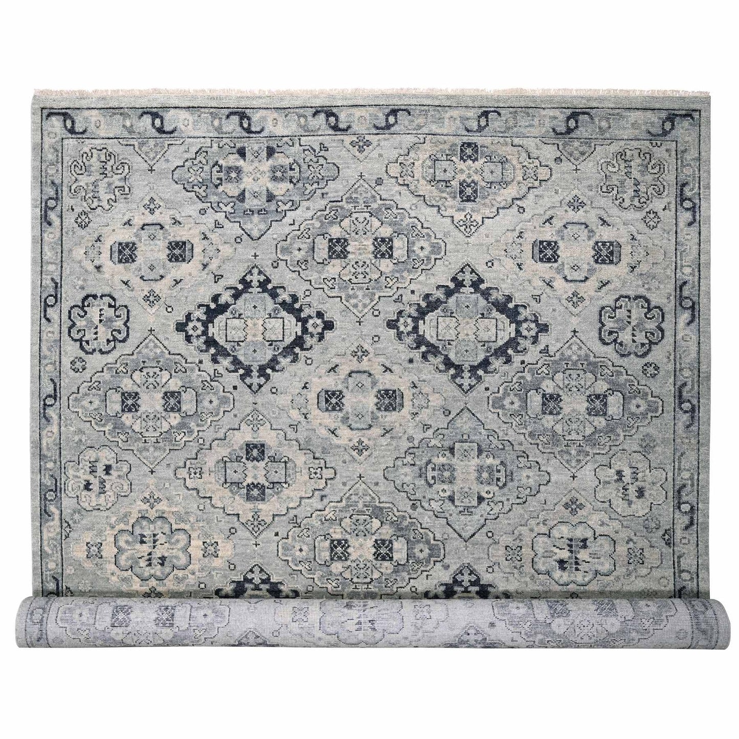 12'X17'9" Gray Hand Knotted Anatolian Design Organic Wool Oversized Rug