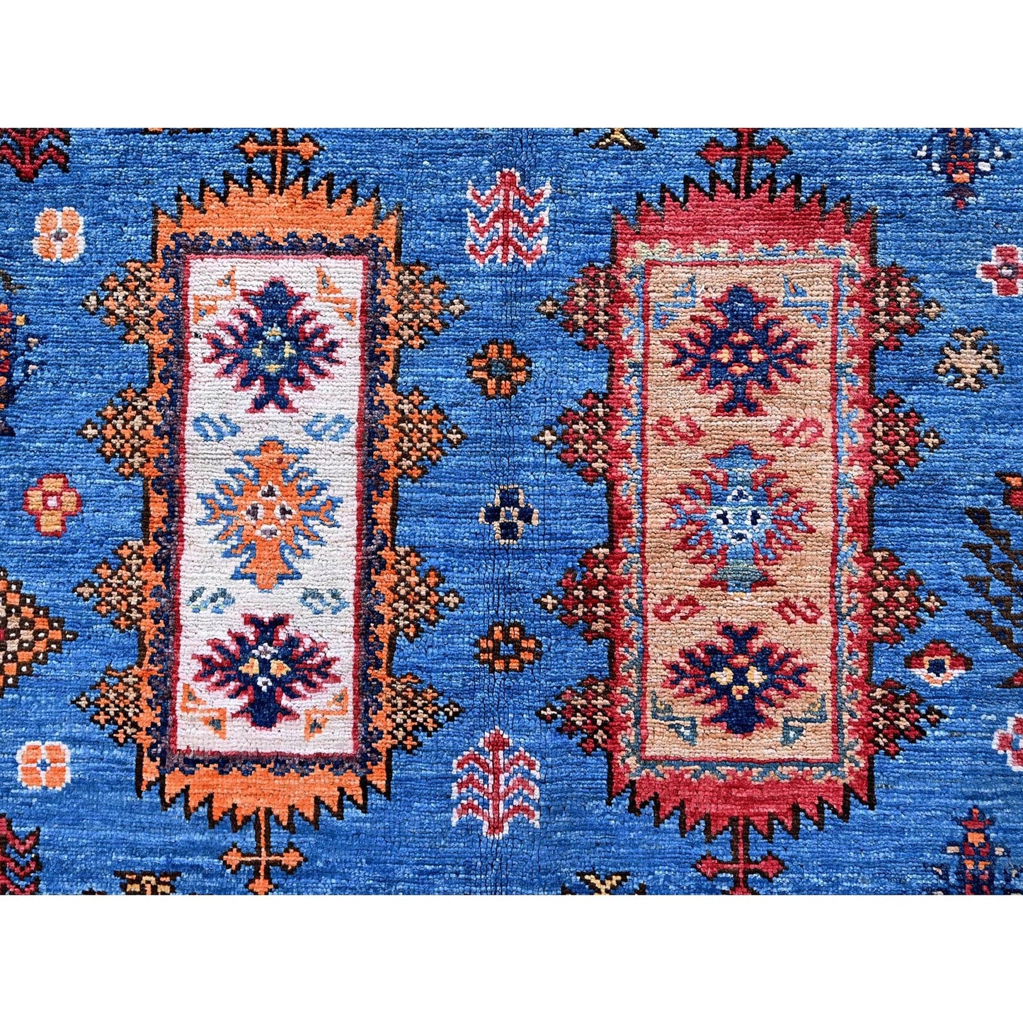 10'X10' Imperial Blue Caucasian Design Revival Hand Knotted Wool Square Rug