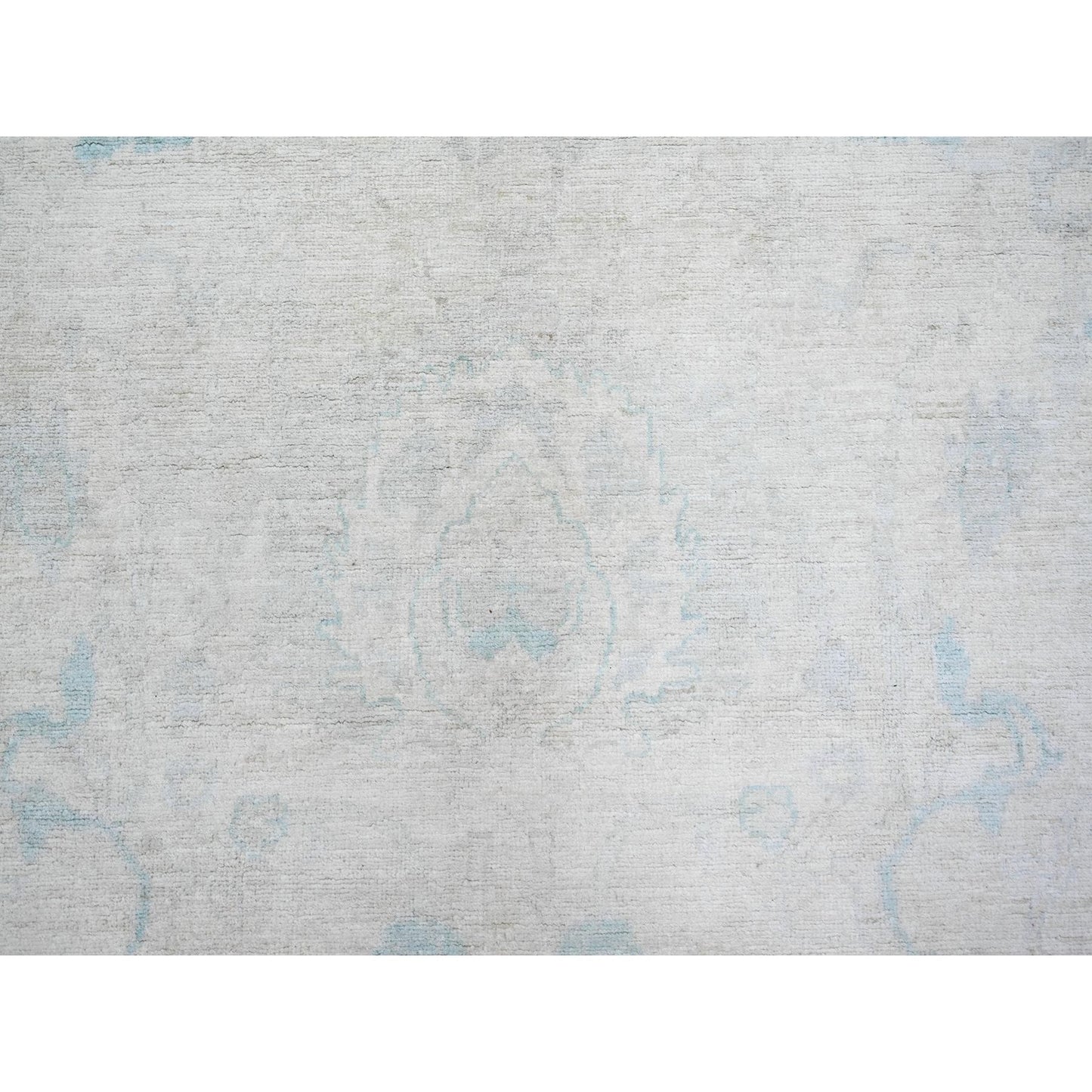 8'X9'7" Ivory Natural Wool Hand Knotted White Wash Peshawar Rug