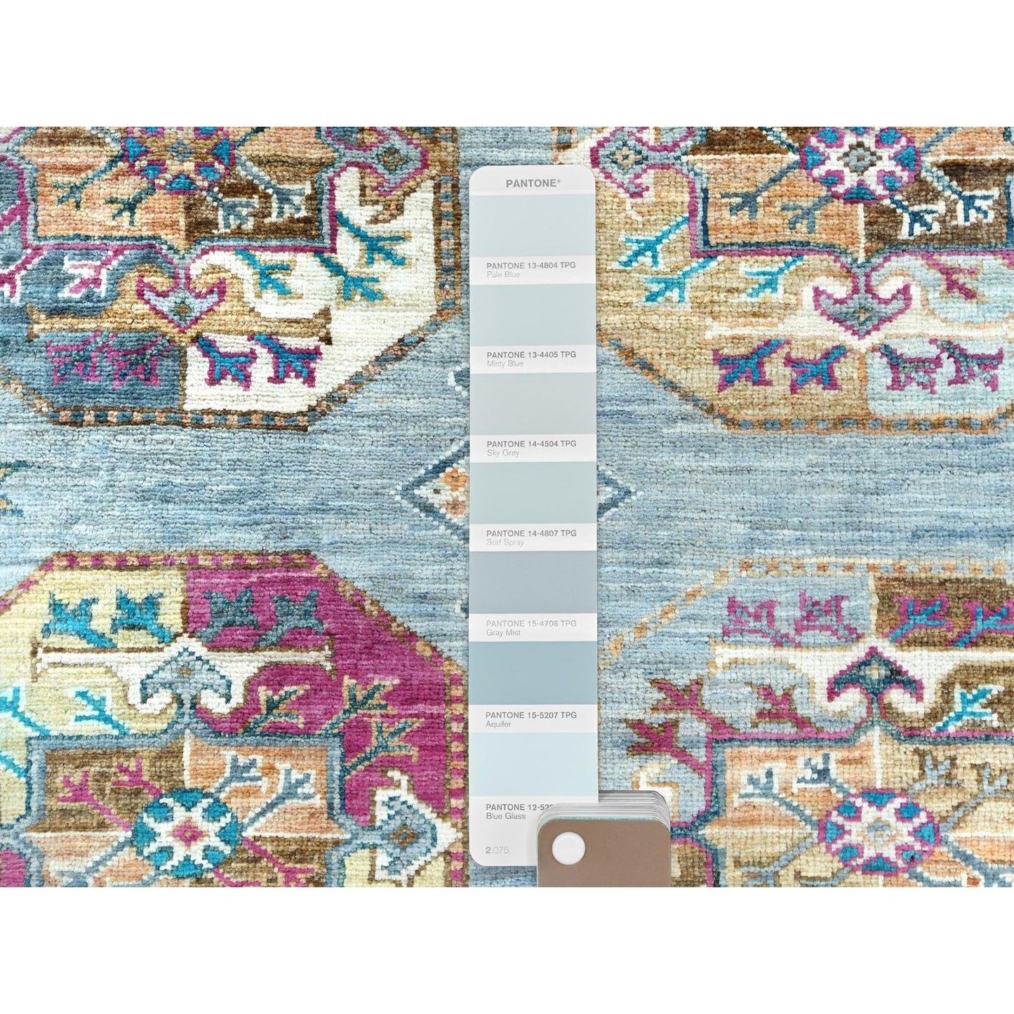 8'8"X11'9" Light Blue Soft Wool Hand Knotted Afghan Super Kazak Rug
