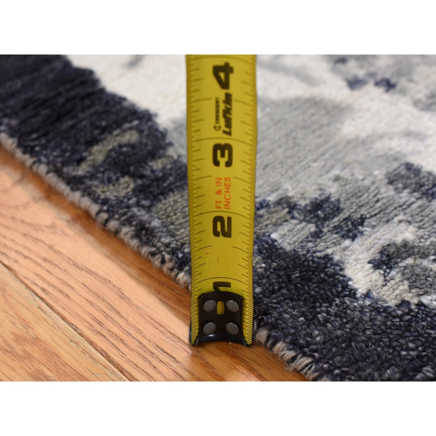2'7"X5'9" Black Galaxy Design Wool And Silk Hand Knotted Runner Rug
