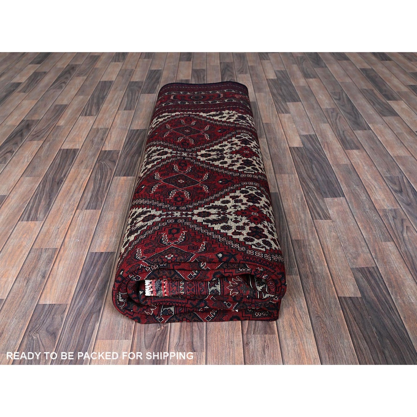 9'10"X13' Red Afghan Khamyab With Geometric Design Hand Knotted Wool Rug