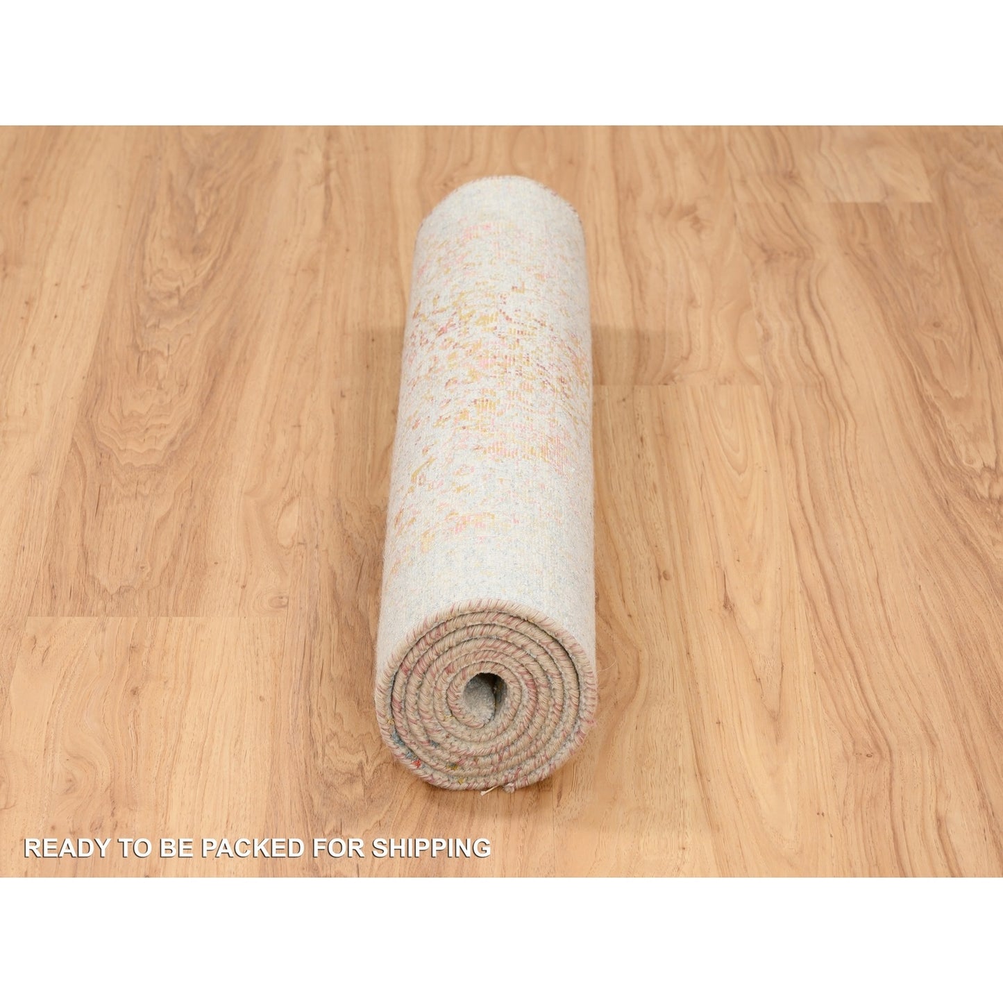 2'6"X6' Ivory Farsian Design Wool And Pure Silk Hand Knotted Runner Rug