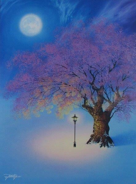 Jon Rattenbury Original Acrylic Painting On Canvas Signed Framed "Sakura Winter"