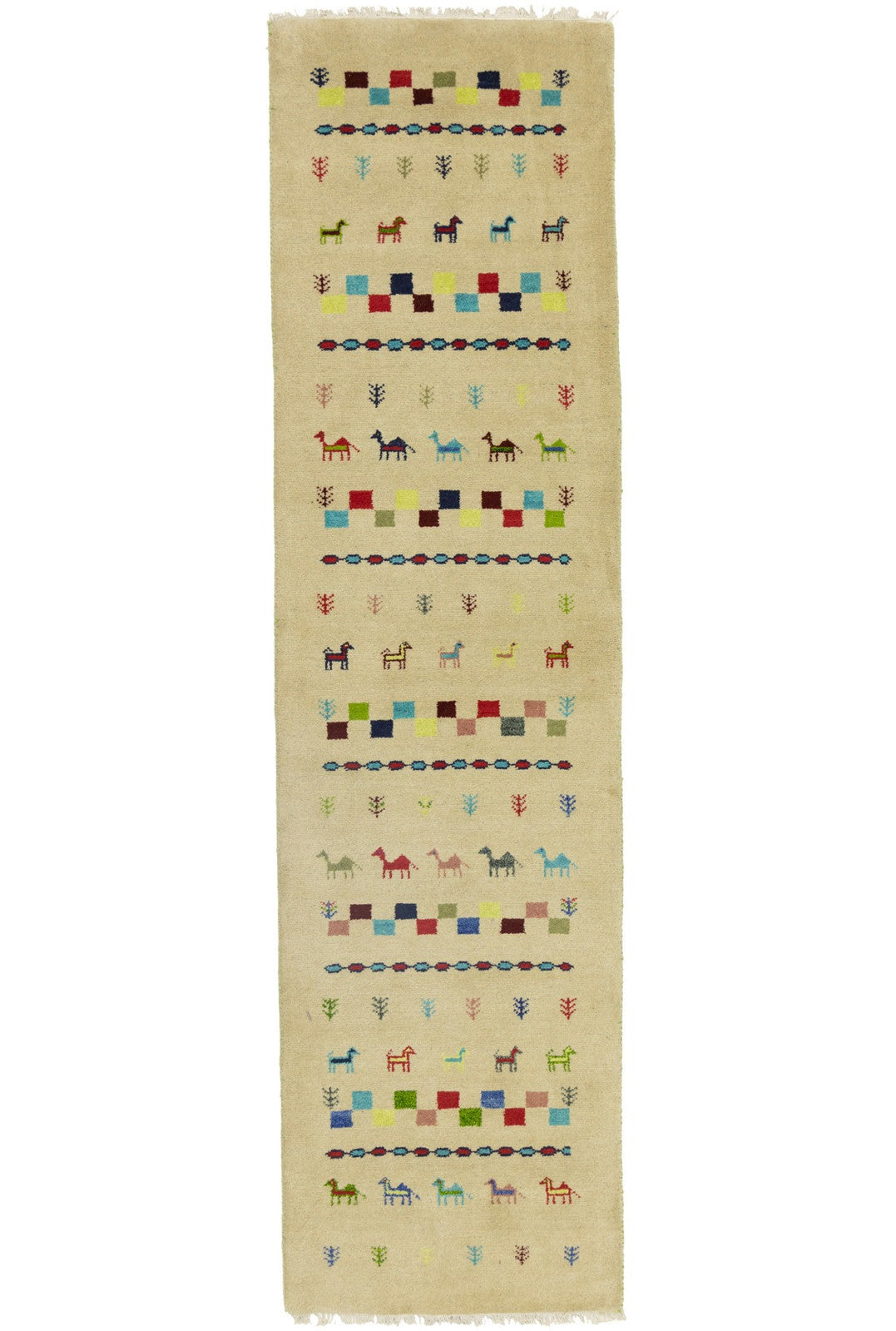 Hand-Knotted Tribal Indo-Gabbeh Pictorial Runner
