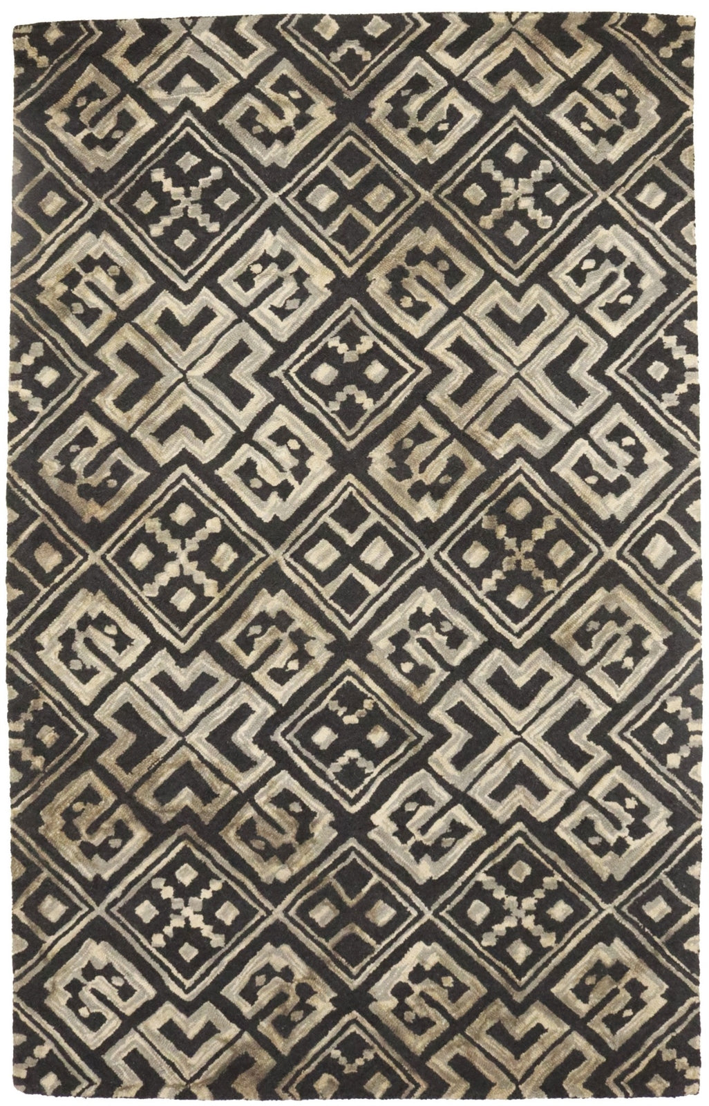 Hand-Tufted Dark Gray Geometric Rug Modern Area