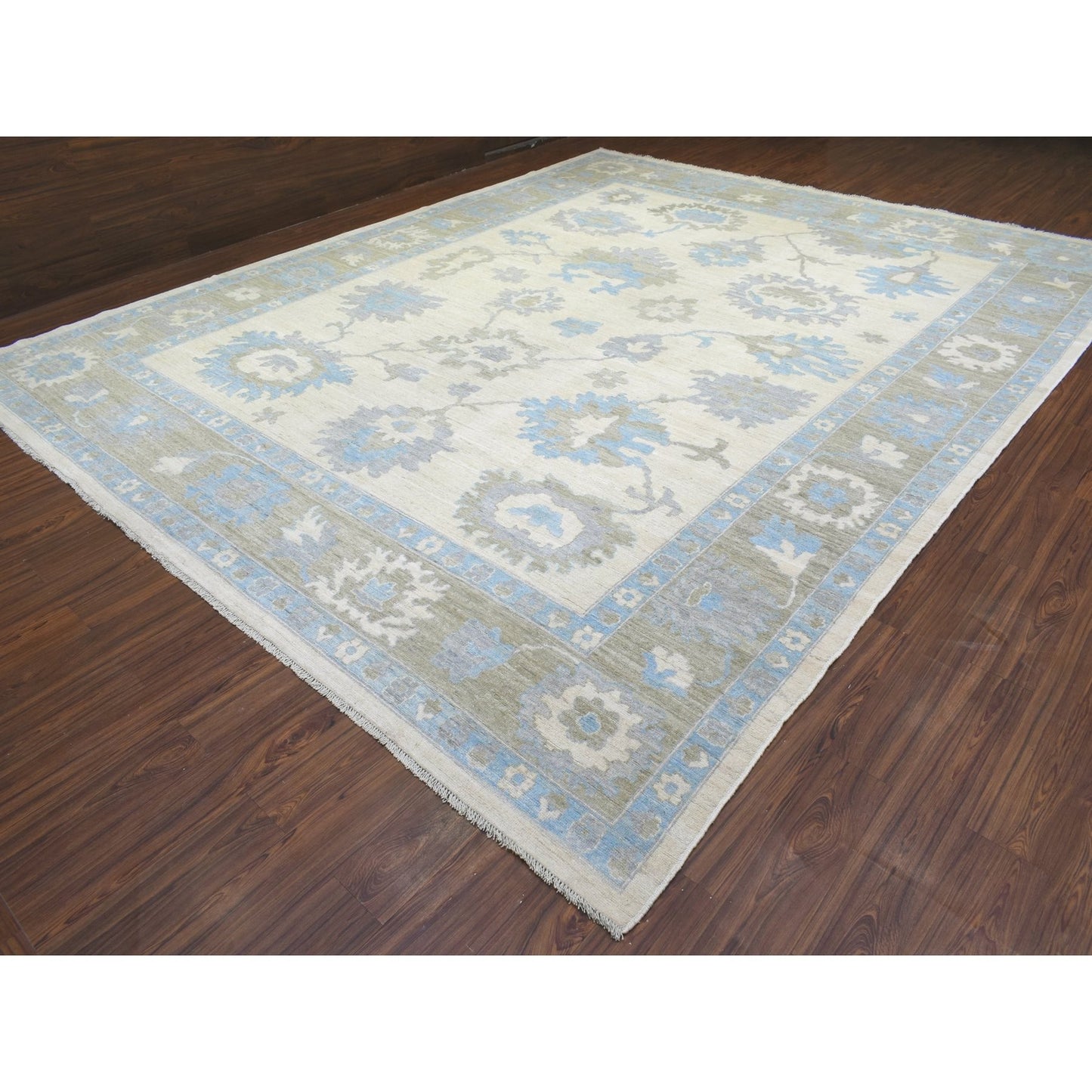12'X14'7" Ivory Hand Knotted Afghan Angora Oushak Pure Wool Oversize Rug