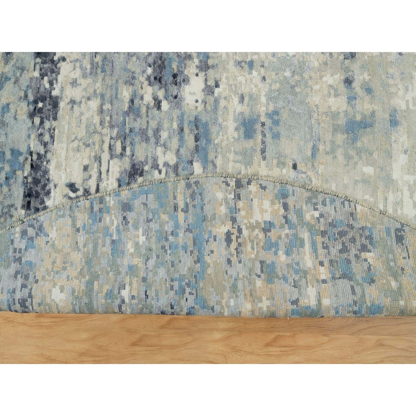 9'X9' Power Gray Wool And Silk Hand Knotted Mosaic Round Oriental Rug