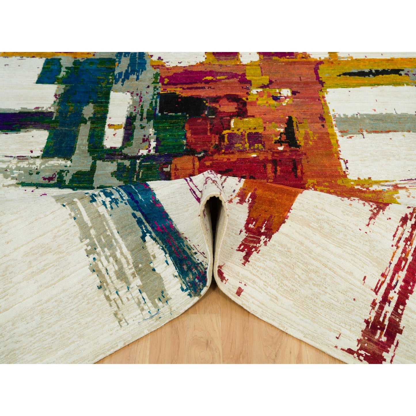6'1"X9' Sandstone Ivory Hand Knotted Abstract Design Wool And Silk Rug