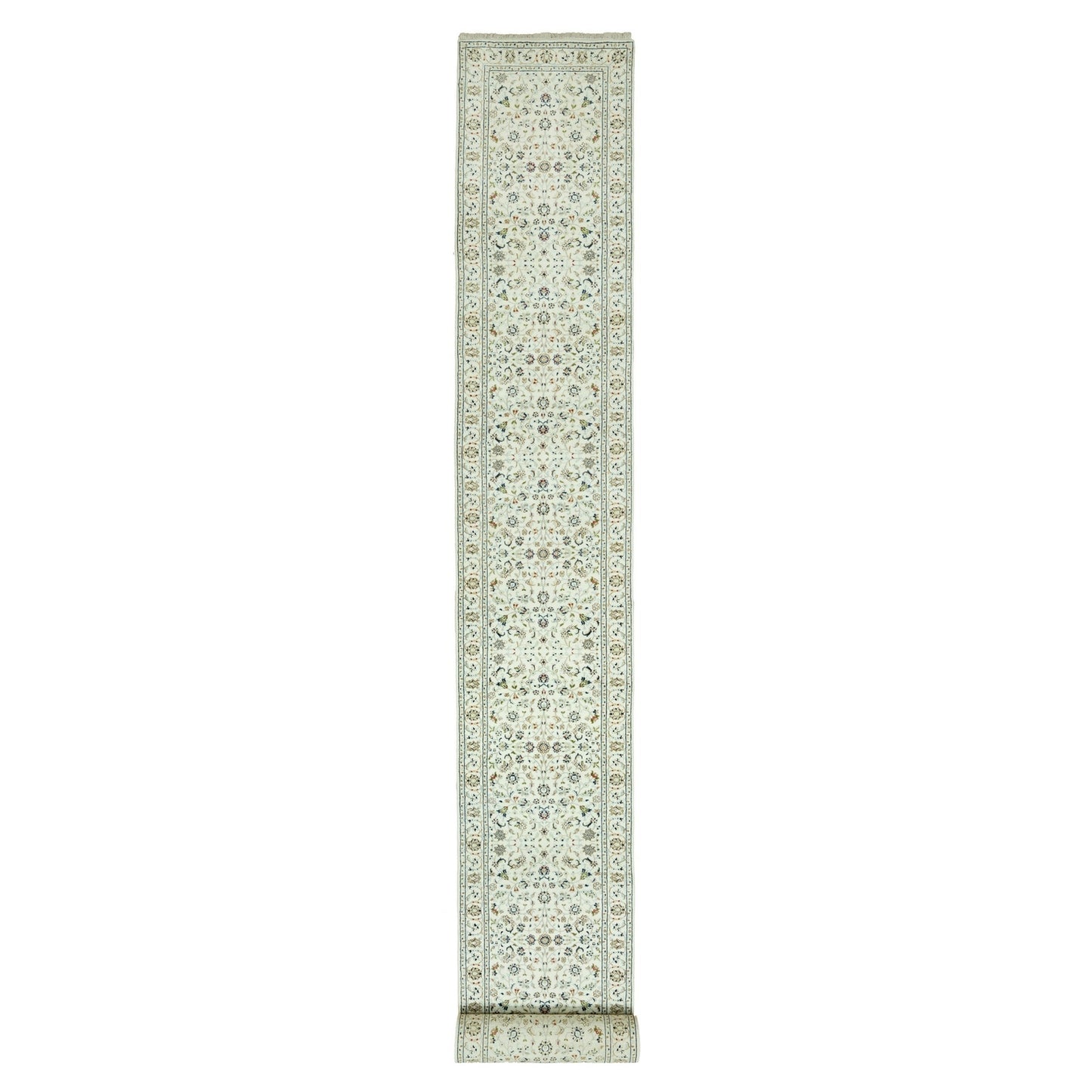 2'8"X21'8" Cloud Nine White Nain Wool 250 Kpsi Hand Knotted Xl Runner Rug