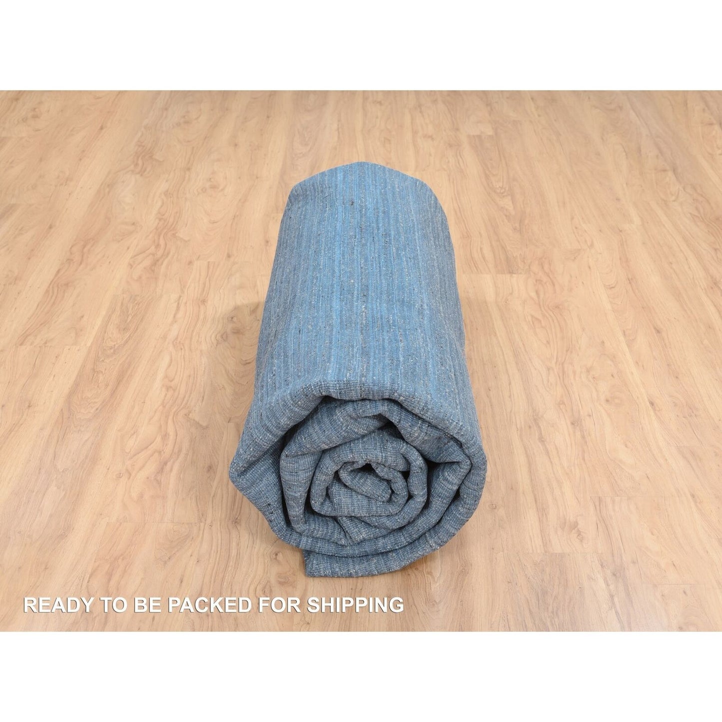 11'9"X11'9" Denim Blue Pure Wool Hand Loomed Modern Design Round Rug