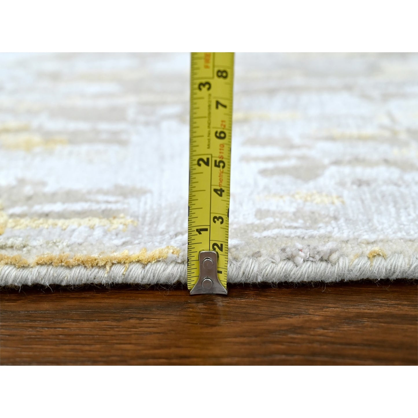 2'7'X23'6" Beige Abstract Design Wool And Silk Hand Knotted Xl Runner Rug