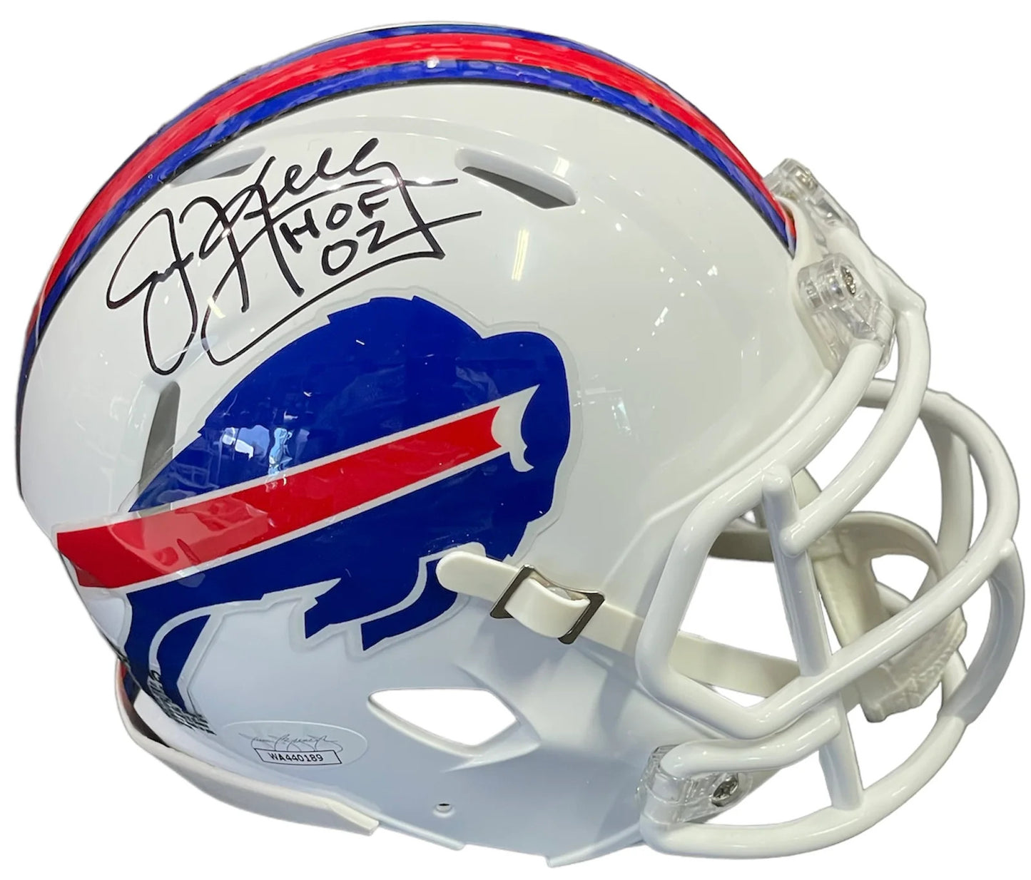 Jim Kelly "Hof 02" Autographed Buffalo Bills Mini Helmet (Jsa)