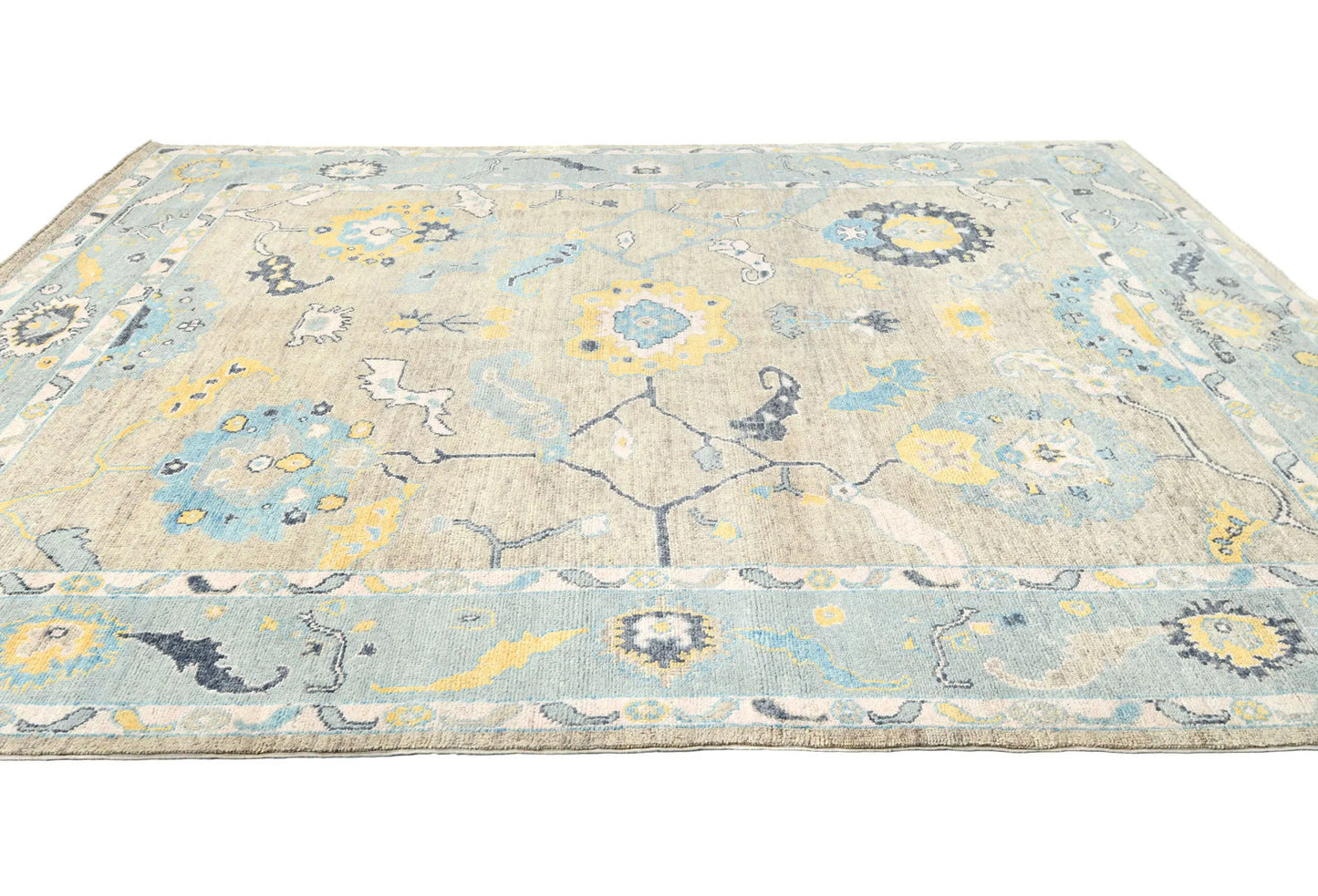 Hand-Knotted Oushak Oriental Rug Muted Brown