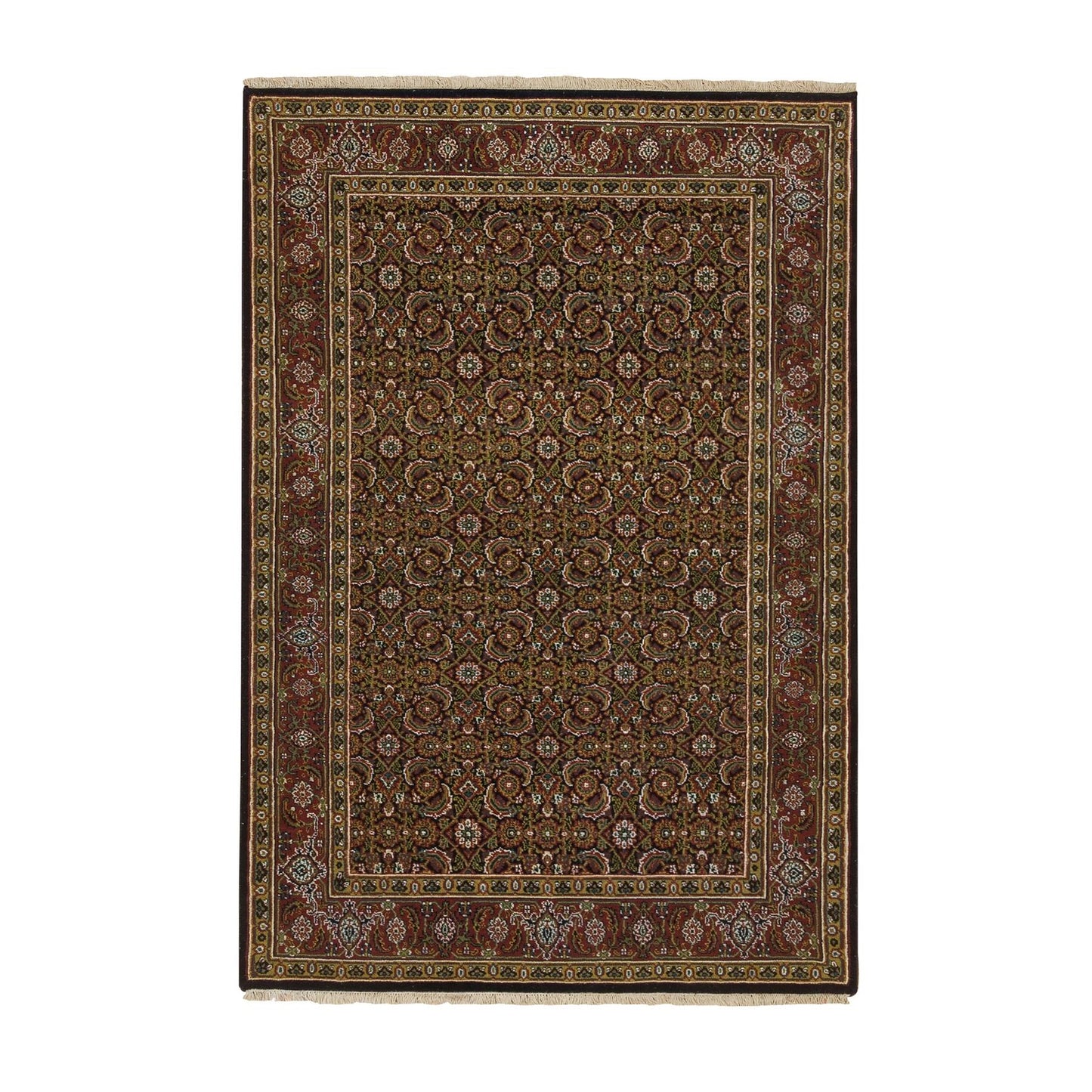 4'X6'5" Navy Blue Herrita Design Wool Hand Knotted 250 Kpsi Rug