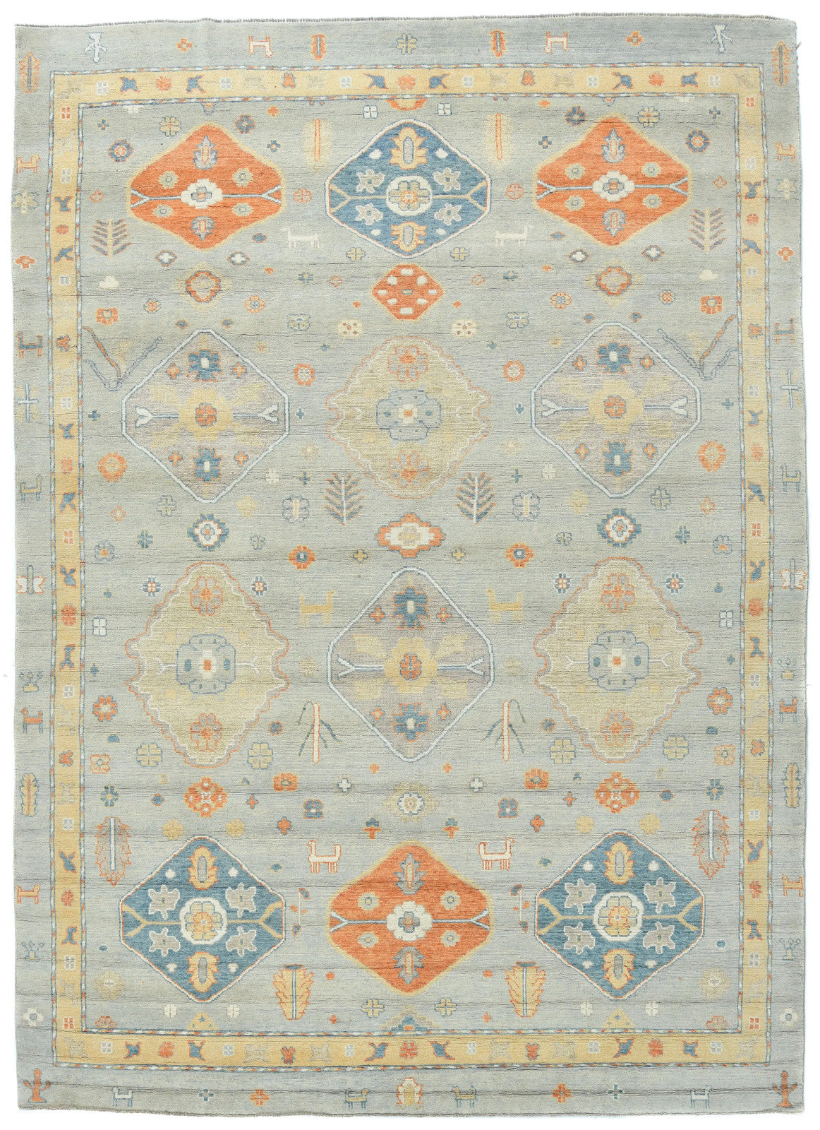 Handmade Oushak Pakistan Rug Muted Colors Floral