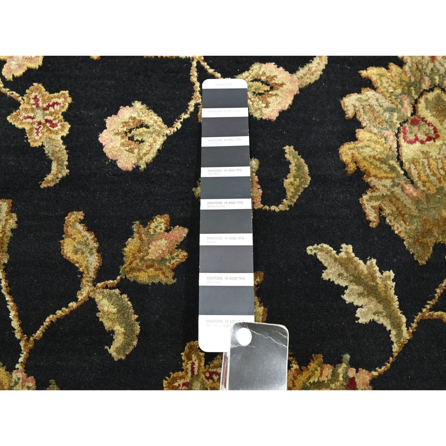 7'9"X10' Black Wool And Silk Hand Knotted Rajasthan All Over Design Rug