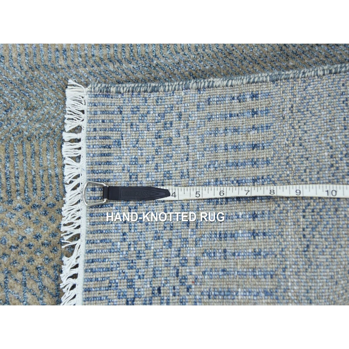 2'7"X16'4" Blue Wool And Silk Hand Knotted Modern Xl Runner Rug