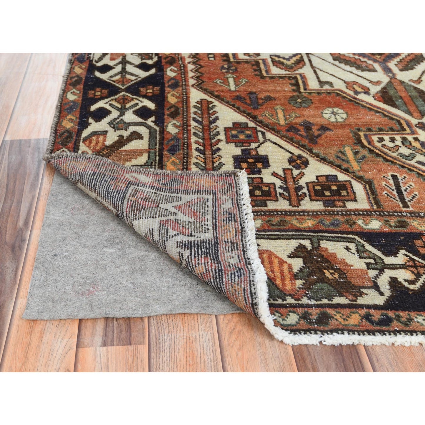 5'3"X10'10" Brown Worn Wool Hand Knotted Vintage Farsian Runner Rug