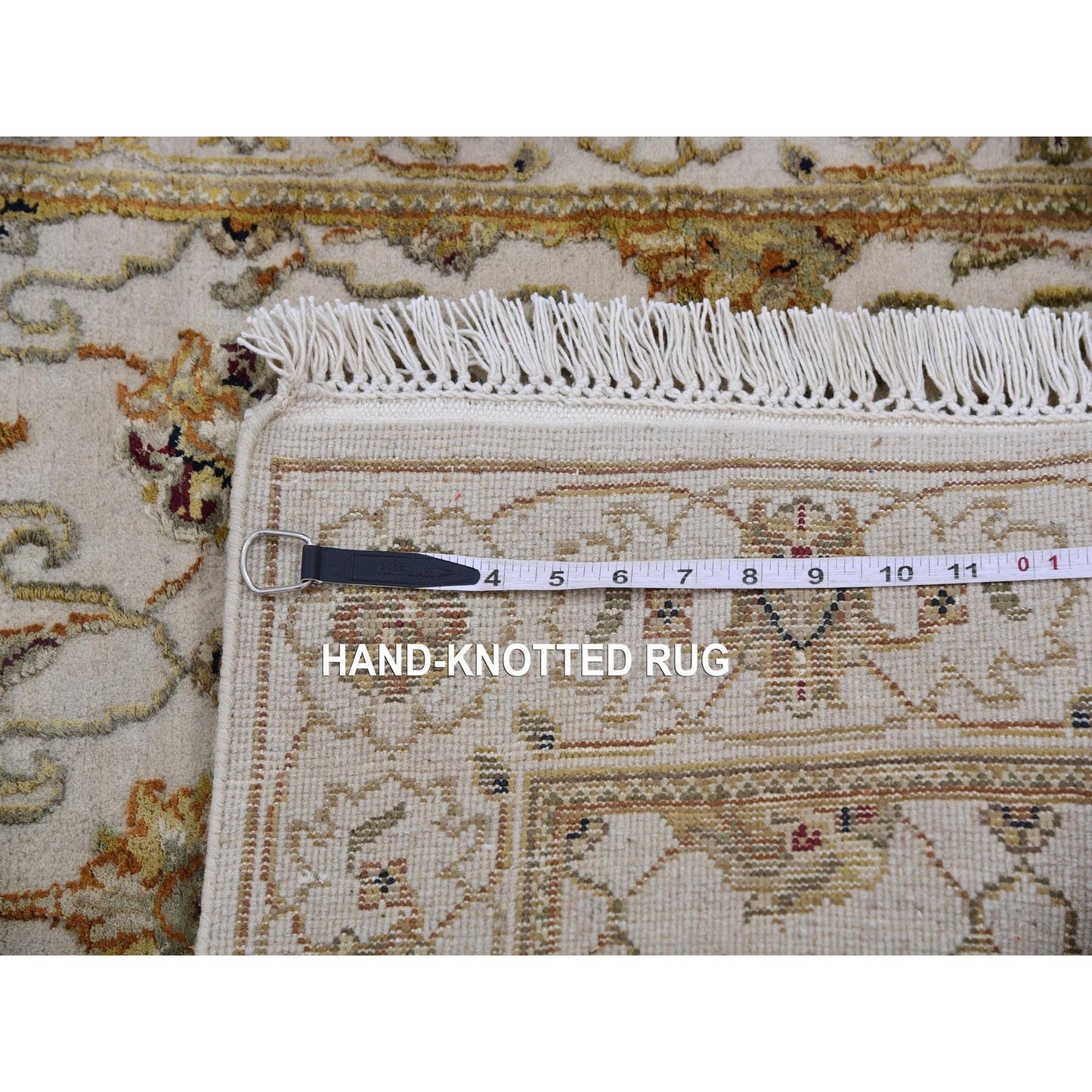 2'7"X20'7" Egret White Silk And Wool Hand Knotted Rajasthan Xl Runner Rug
