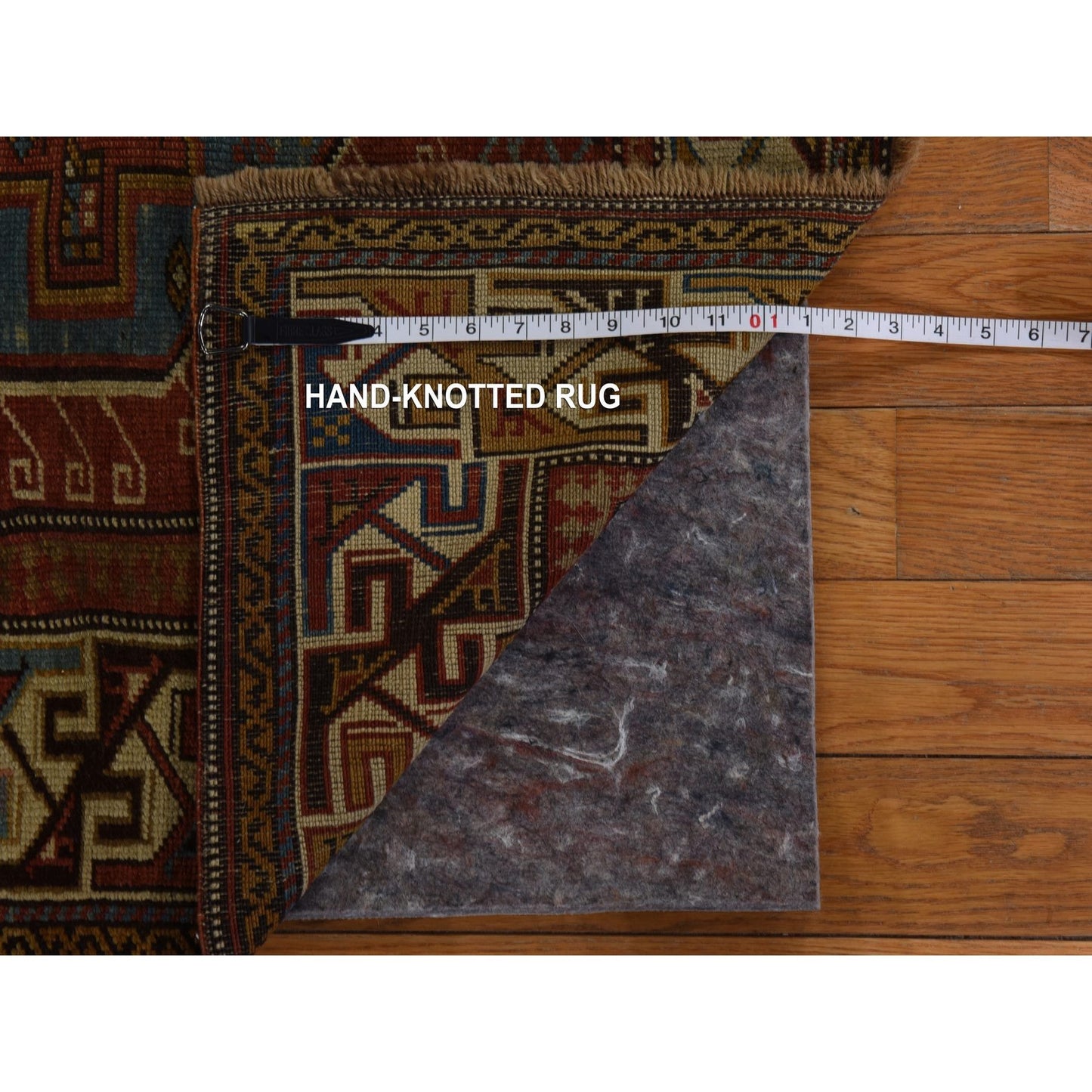 3'10"X5'7" Crimson Red Antique Caucasian Kazak 100% Wool Hand Knotted Rug