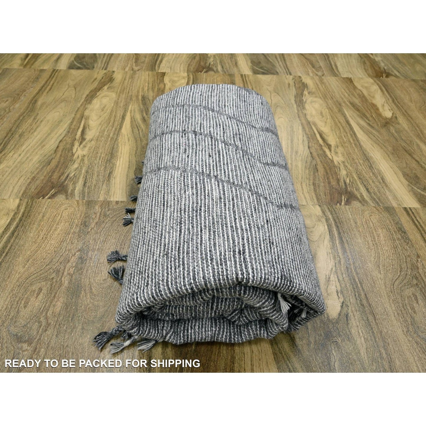 9'2"X12'1" White Moroccan Weave Geometric Design Wool Hand Knotted Rug