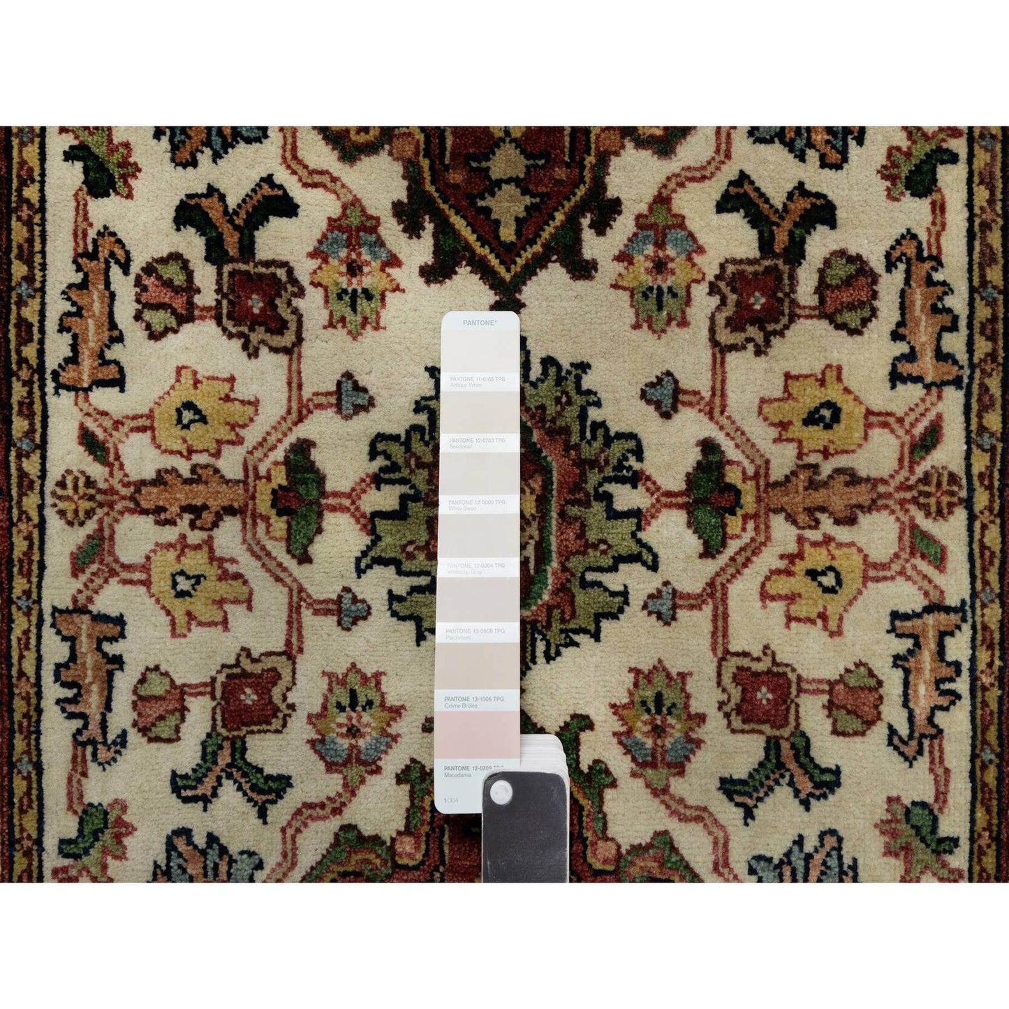2'7"X6'2" White Wool Antiqued Heris Re-Creation Hand Knotted Runner Rug