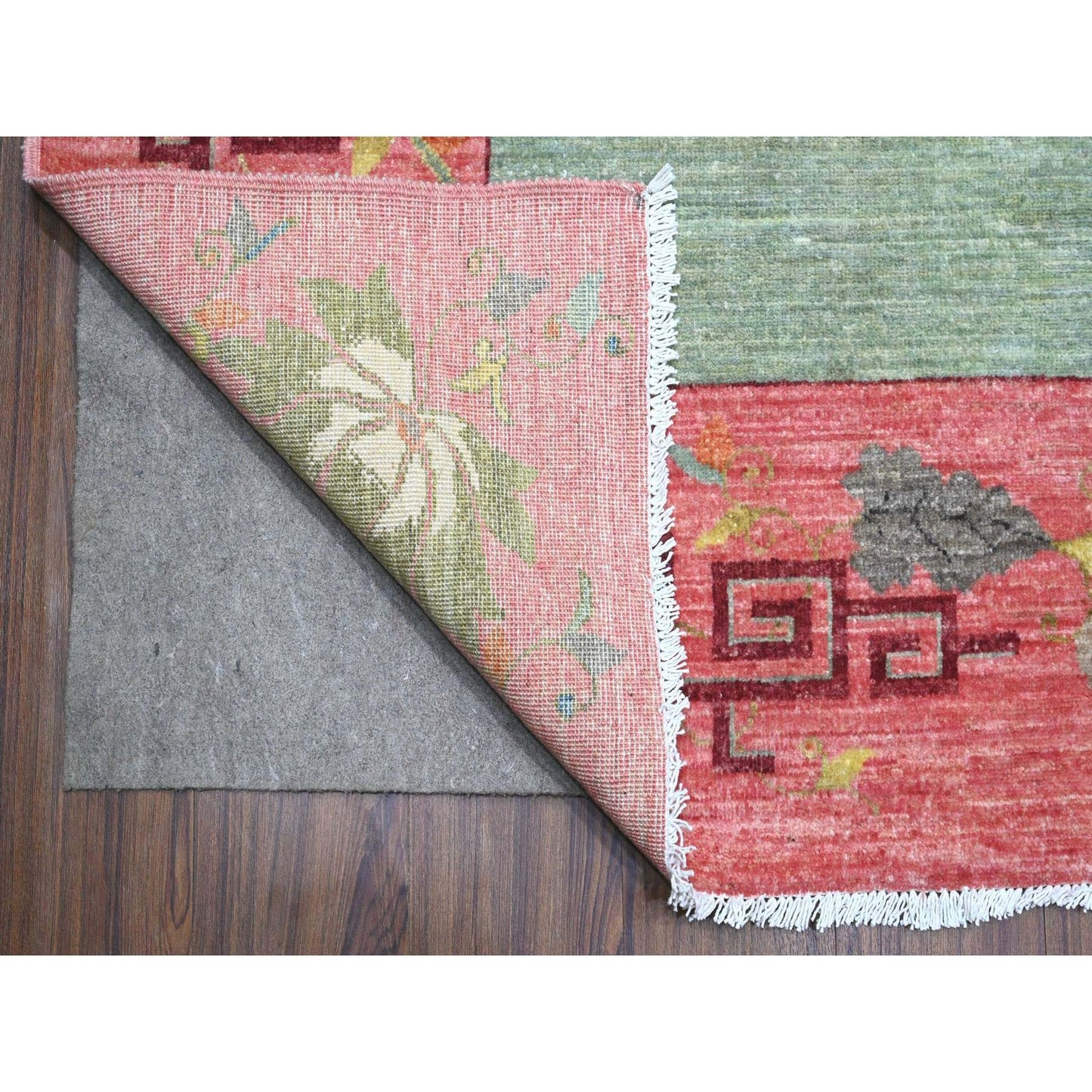9'X11'9" Green Chinese Art Deco Revival Hand Knotted Pure Wool Rug