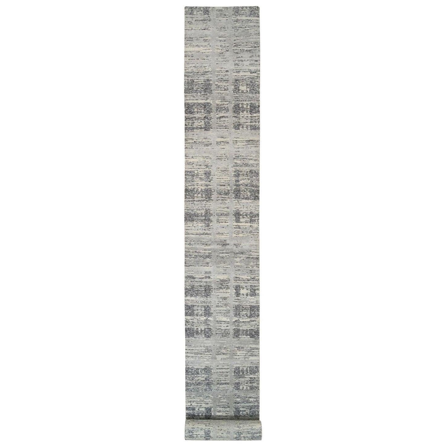 2'7"X23'8" Gray Wool Hand Knotted Modern Design Xl Runner Rug