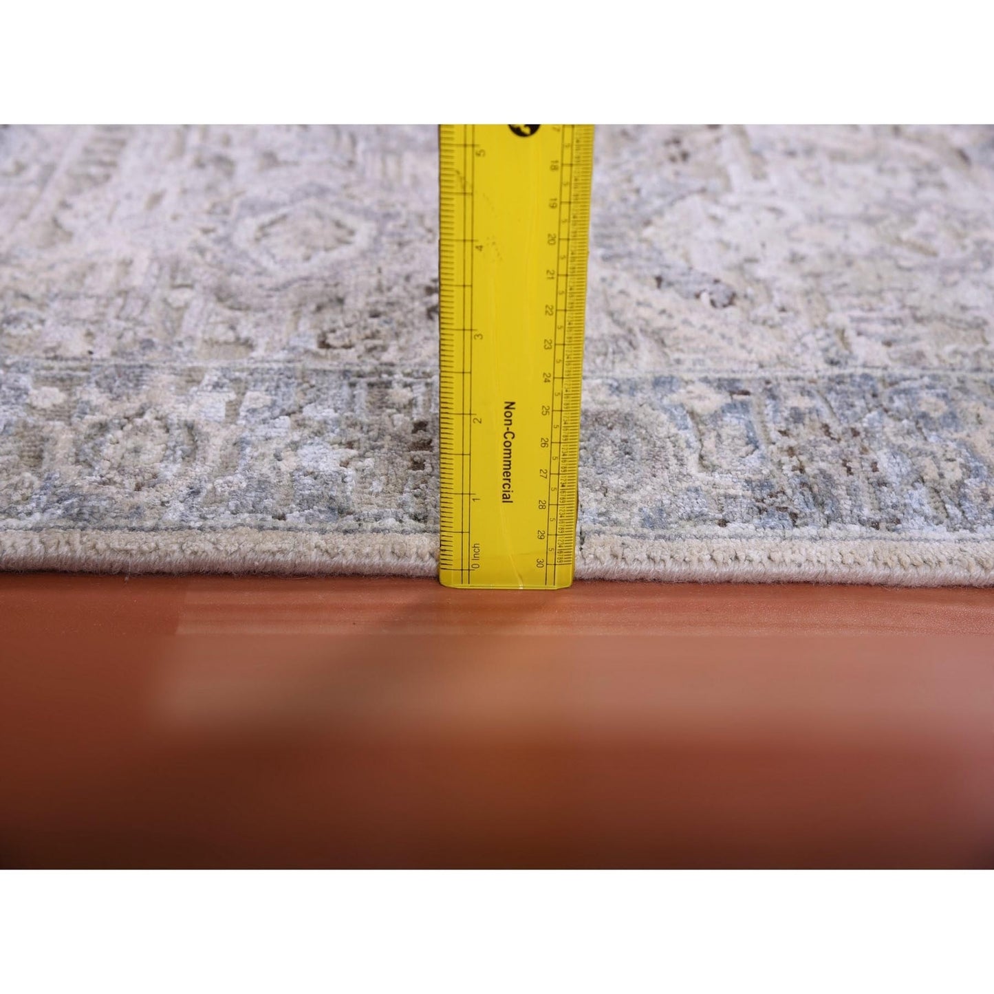 3'X5'2" Gray Pure Silk And Textured Wool Hand Knotted Oushak Rug