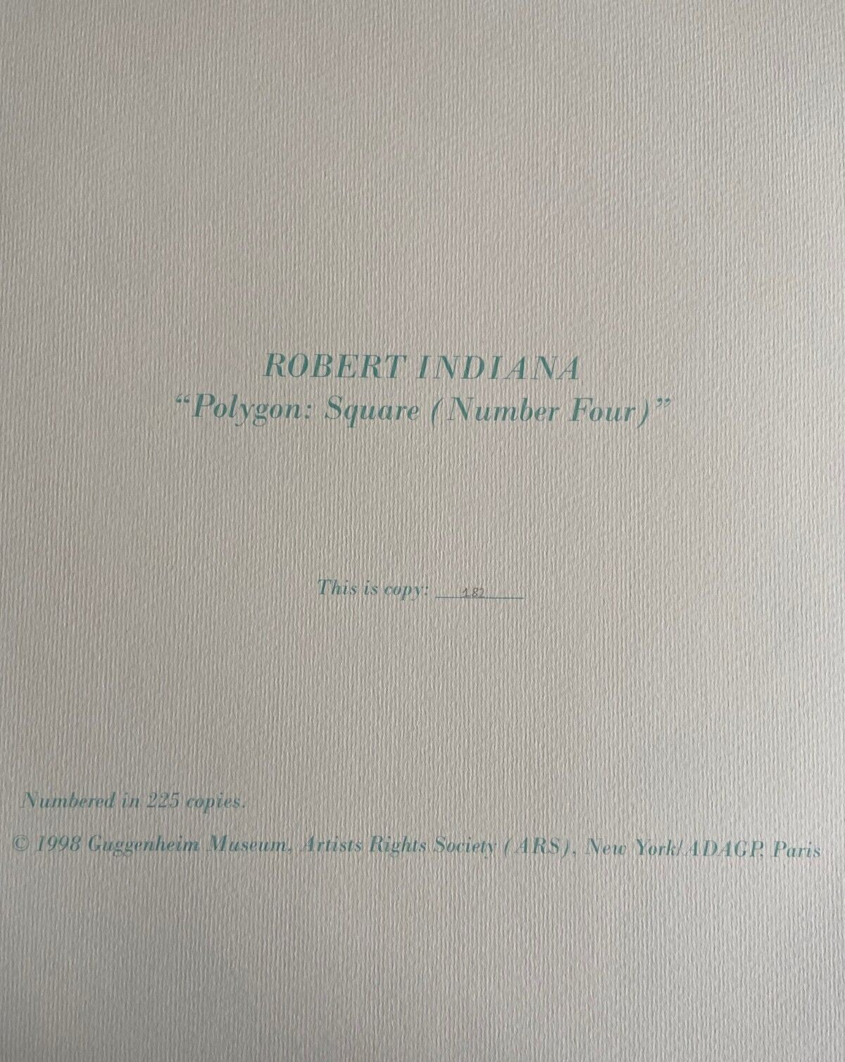 Robert Indiana Lithograph Guggenheim Museum Coa