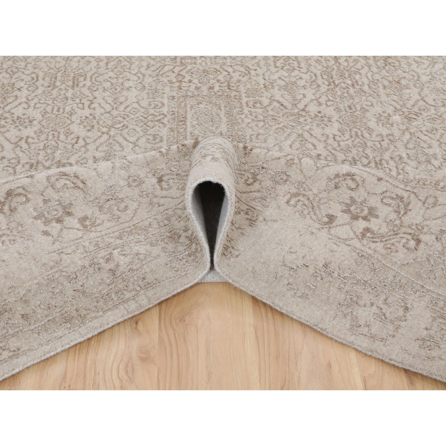 11'8"X14'8" Oversized Taupe Fine Jacquard Hand Loomed Wool And Artsilkrug