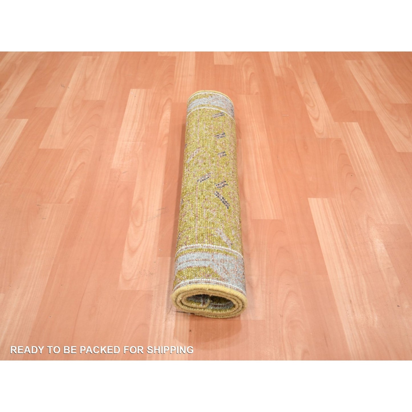 2'1"X3'2" Golden Yellow Pinecone Design 100% Wool Hand Knotted Rug