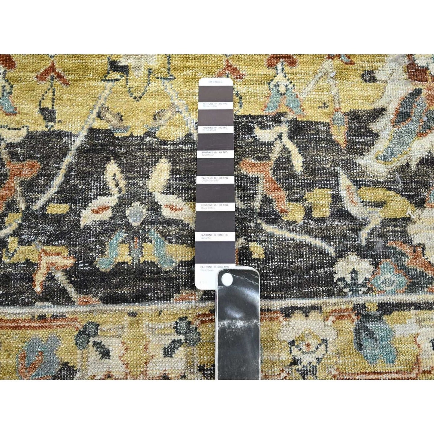 5'1"X7'4" Black With Yellow Zoroastrian Design Pure Wool Hand Knotted Rug