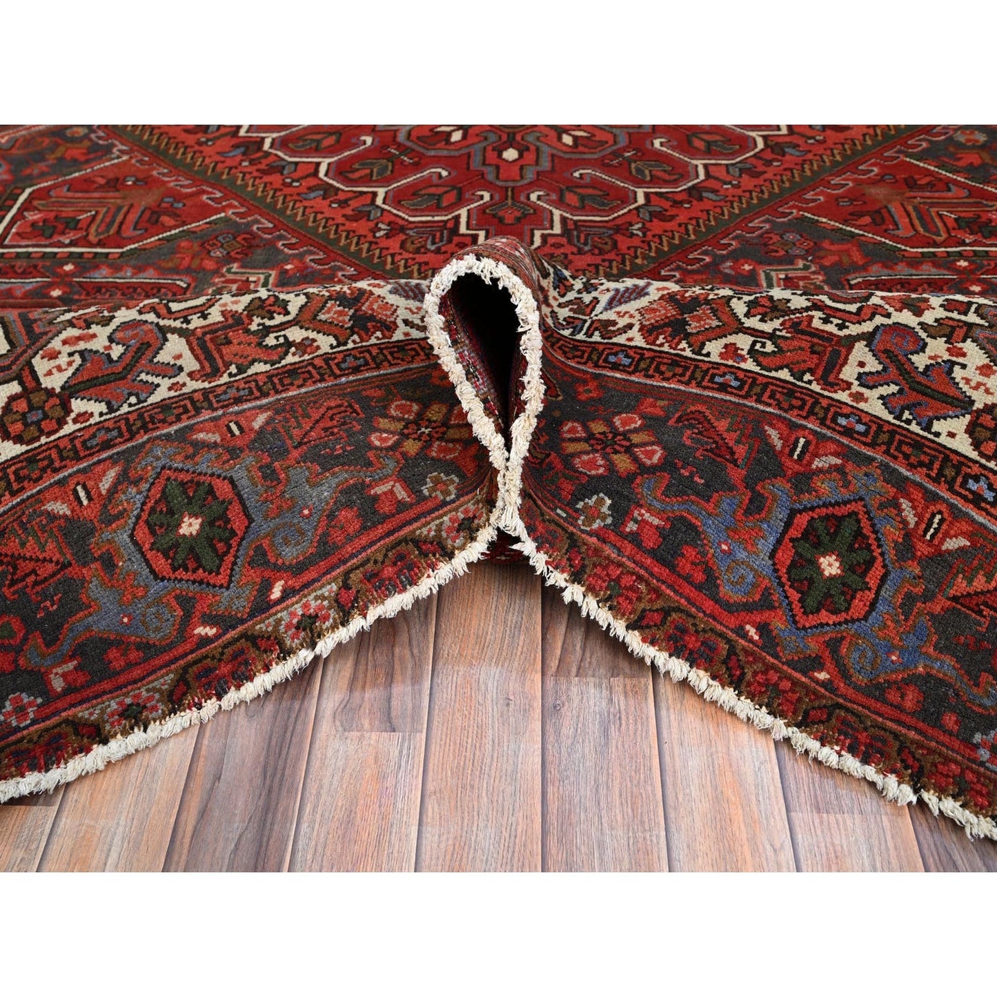 10'X12'5" Red 100% Wool Hand Knotted Semi Antique Zoroastrian Heris Rug