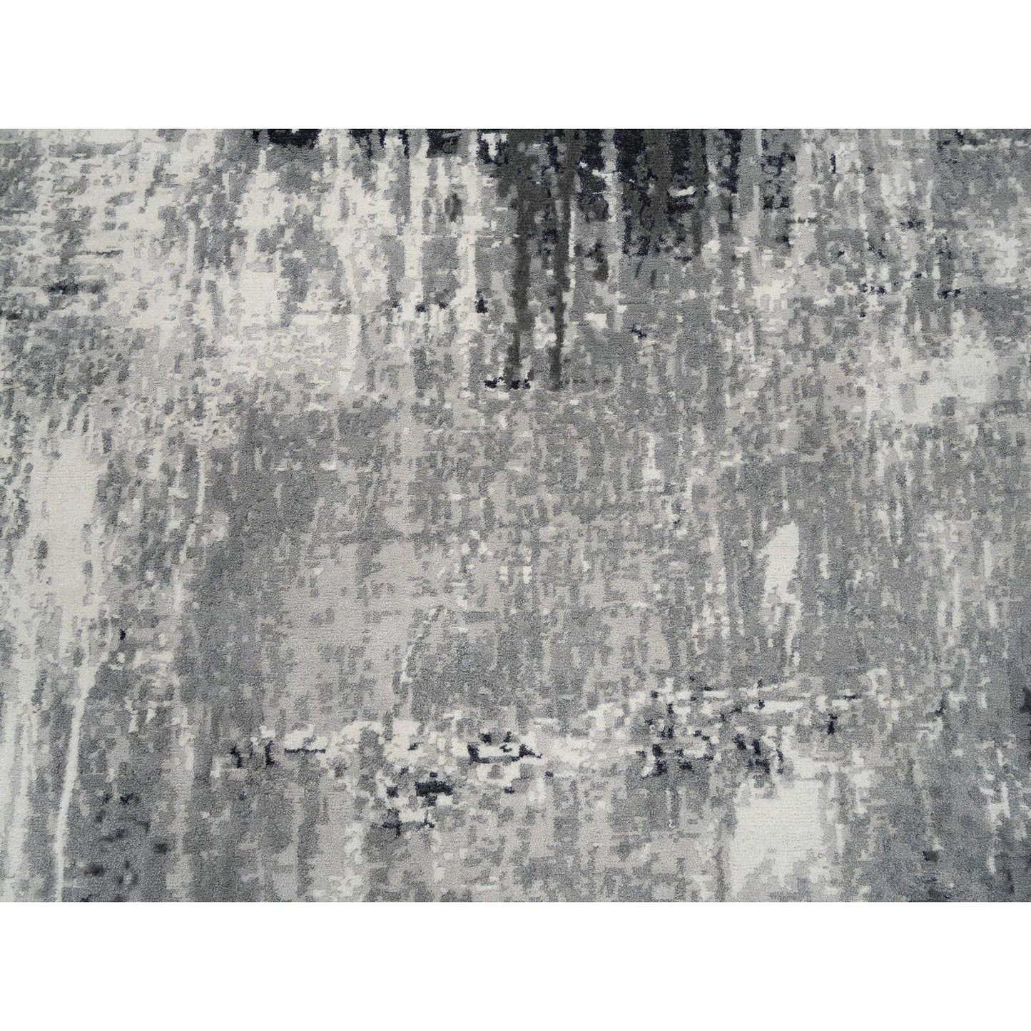 8'1"X8'1" Wool And Silk Ivory Abstract Design Hand Knotted Square Rug