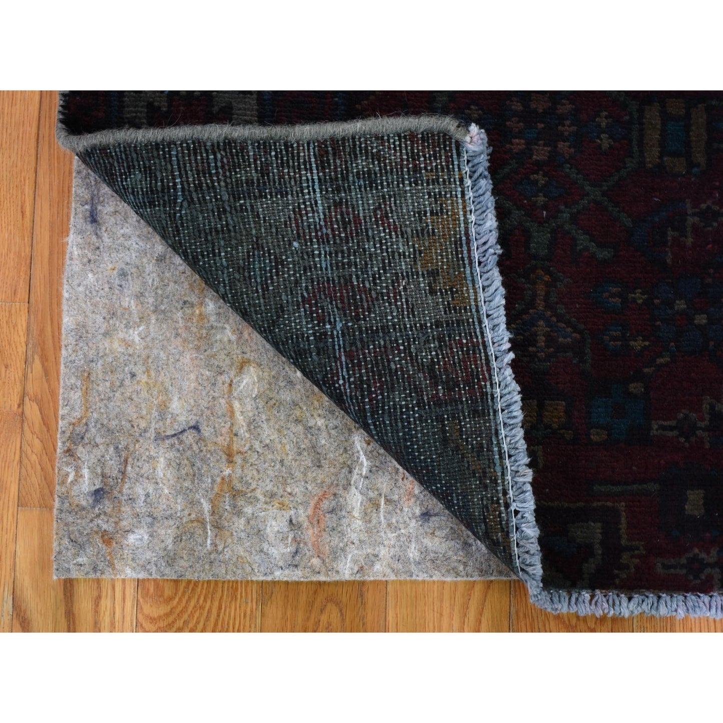 3'6"X9'1" Overdyed Wide Runner Worn Wool Hand Knotted Village Rug