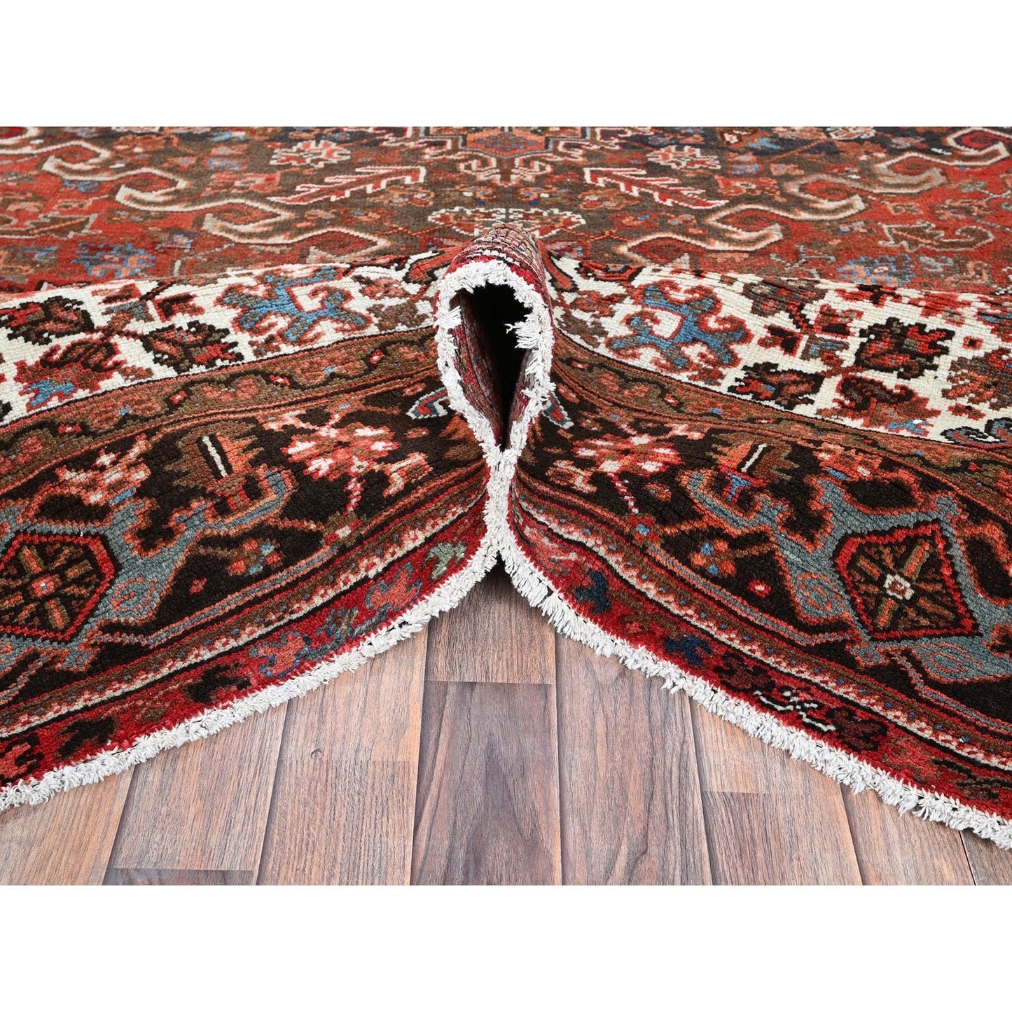 9'8"X12'4" Red Vintage Zoroastrian Heris Even Wear Wool Hand Knotted Rug