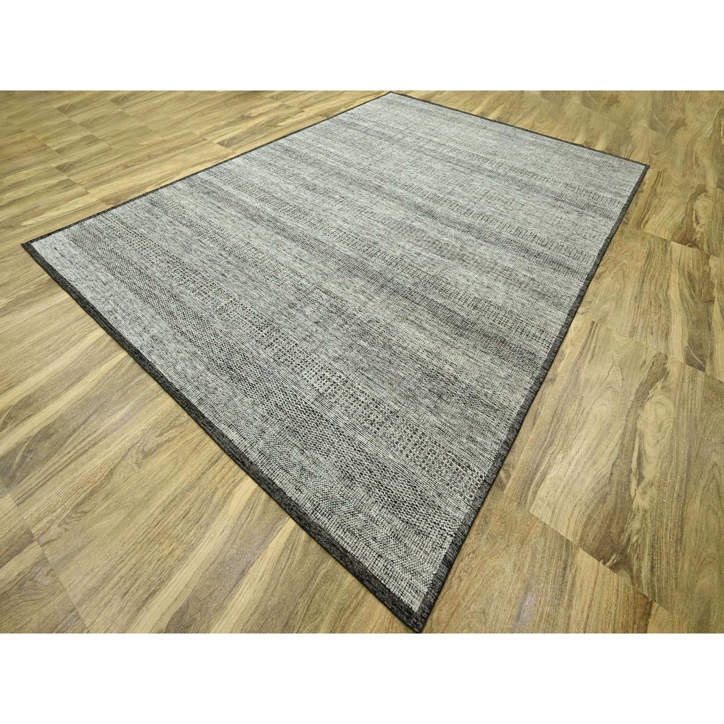 10'X14' Black Wool Rug Hand Knotted Oxidized & Distressed Grass Design