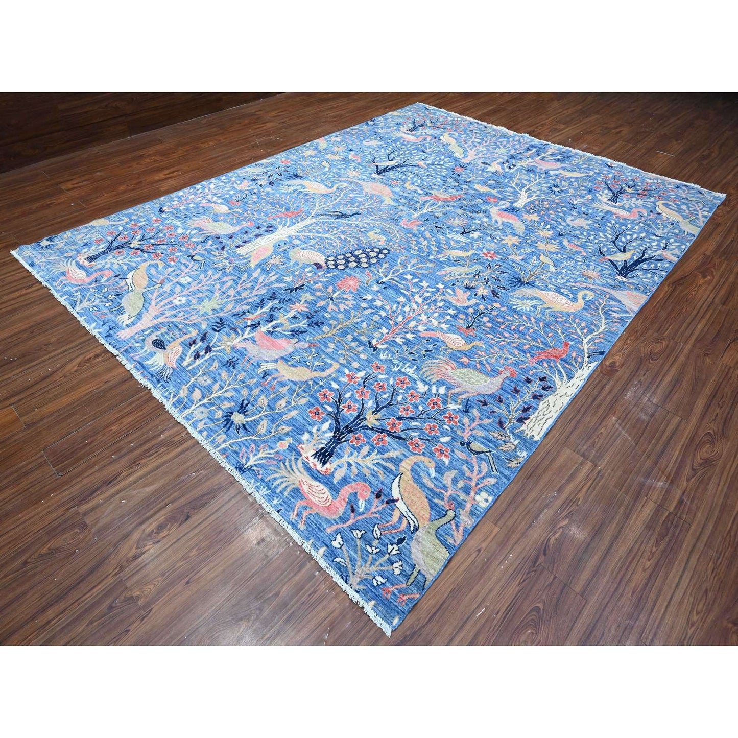 9'X11'10" Blue Wool Tree Of Life Peshawar Hand Knotted Oriental Rug