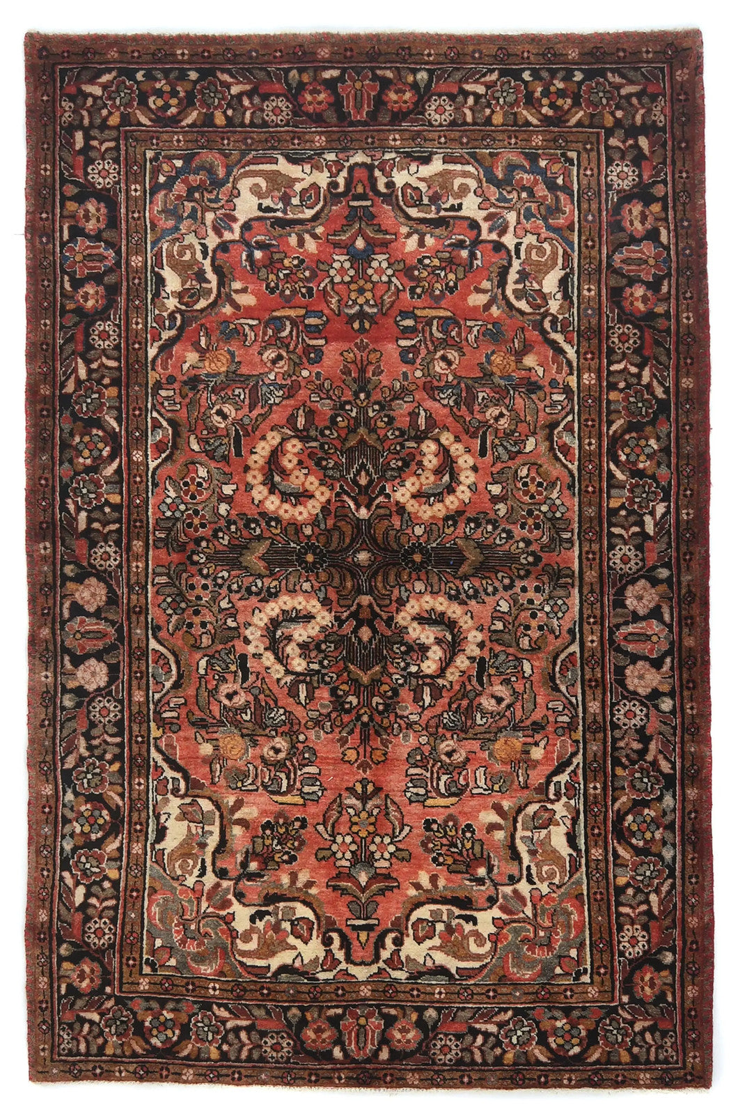Handmade Semi Antique Tribal Rug Muted Red Floral