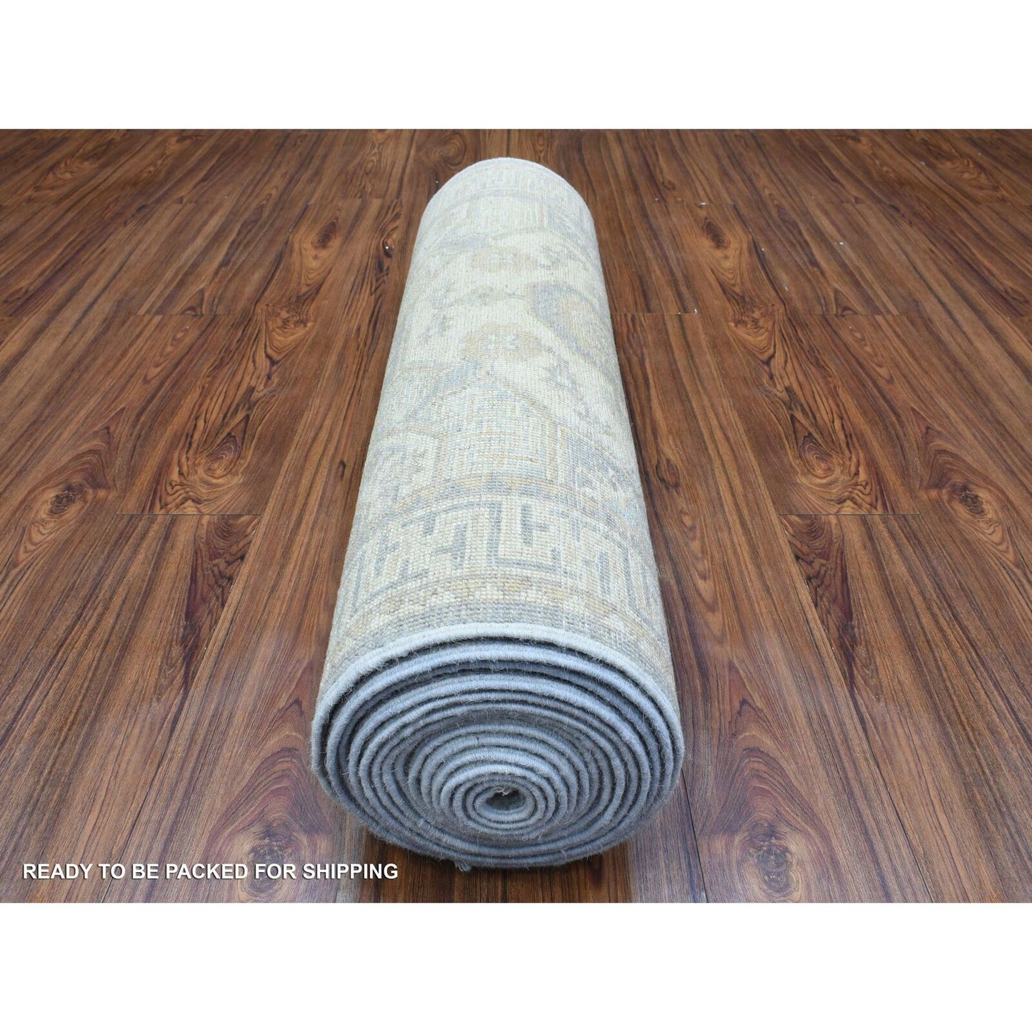 2'9"X18'9" Cream Hand Knotted White Wash Peshawar Wool Xl Runner Rug