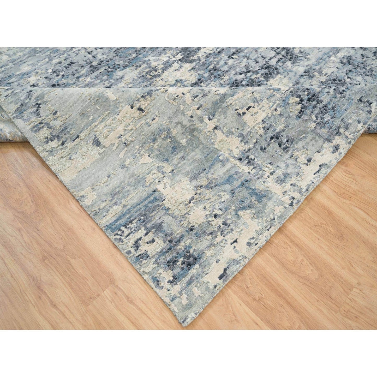 10'1"X10'1" Blue Hand Knotted Abstract Design Wool Square Oriental Rug