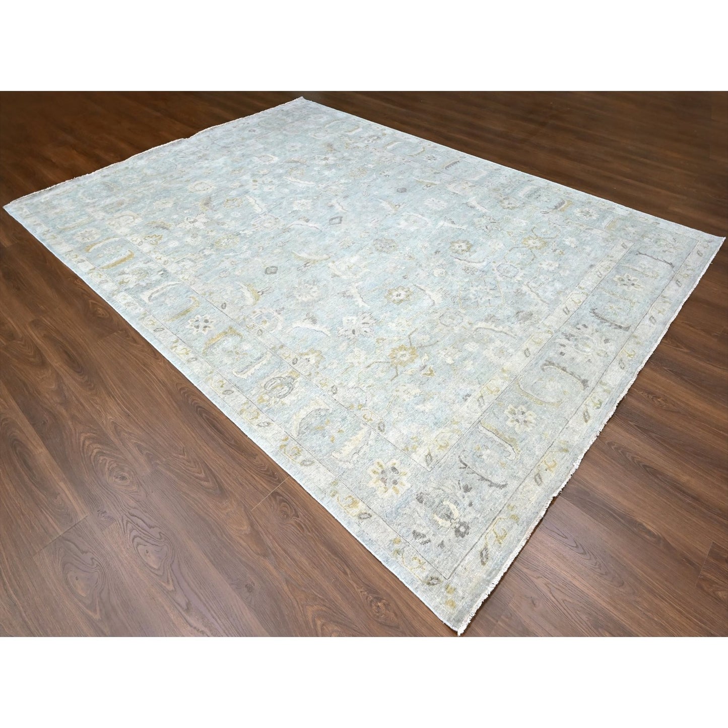 9'X12'2" Gray Antiqued Ziegler Mahal Design Pure Wool Hand Knotted Rug